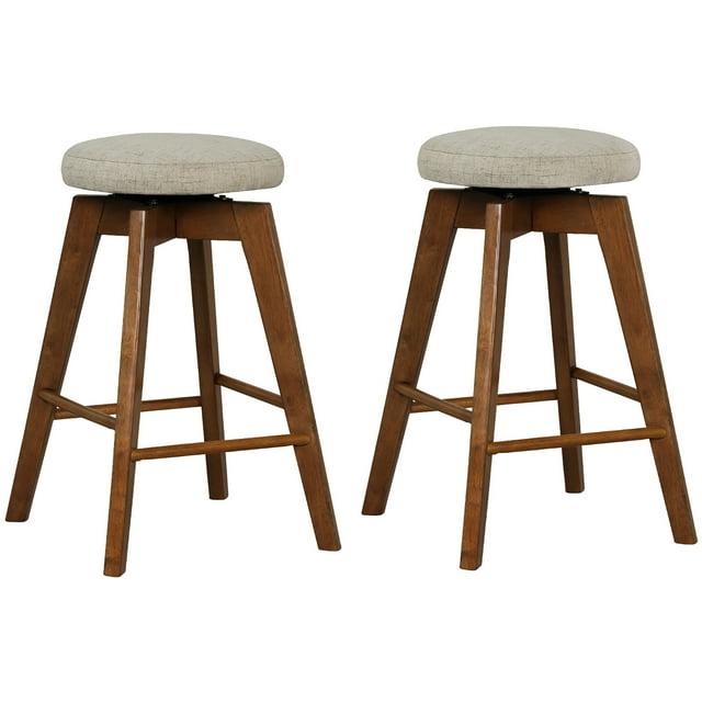 Costway Set of 2 Swivel Bar Stools Upholstered Counter Height Chairs with  Rubber Wood Legs