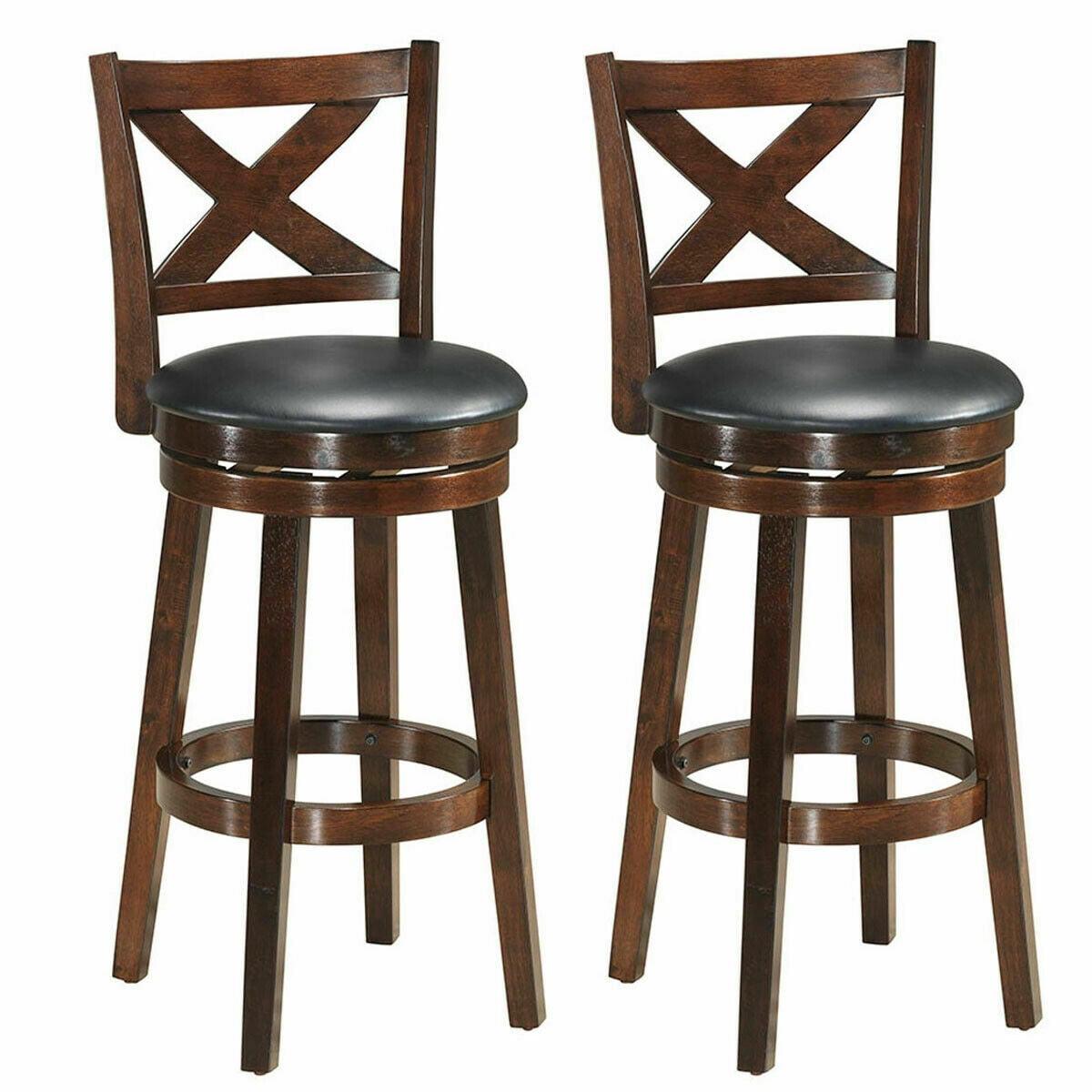 Elegant Black 29'' Swivel Bar Stool with X-Back Design and PVC Cushion