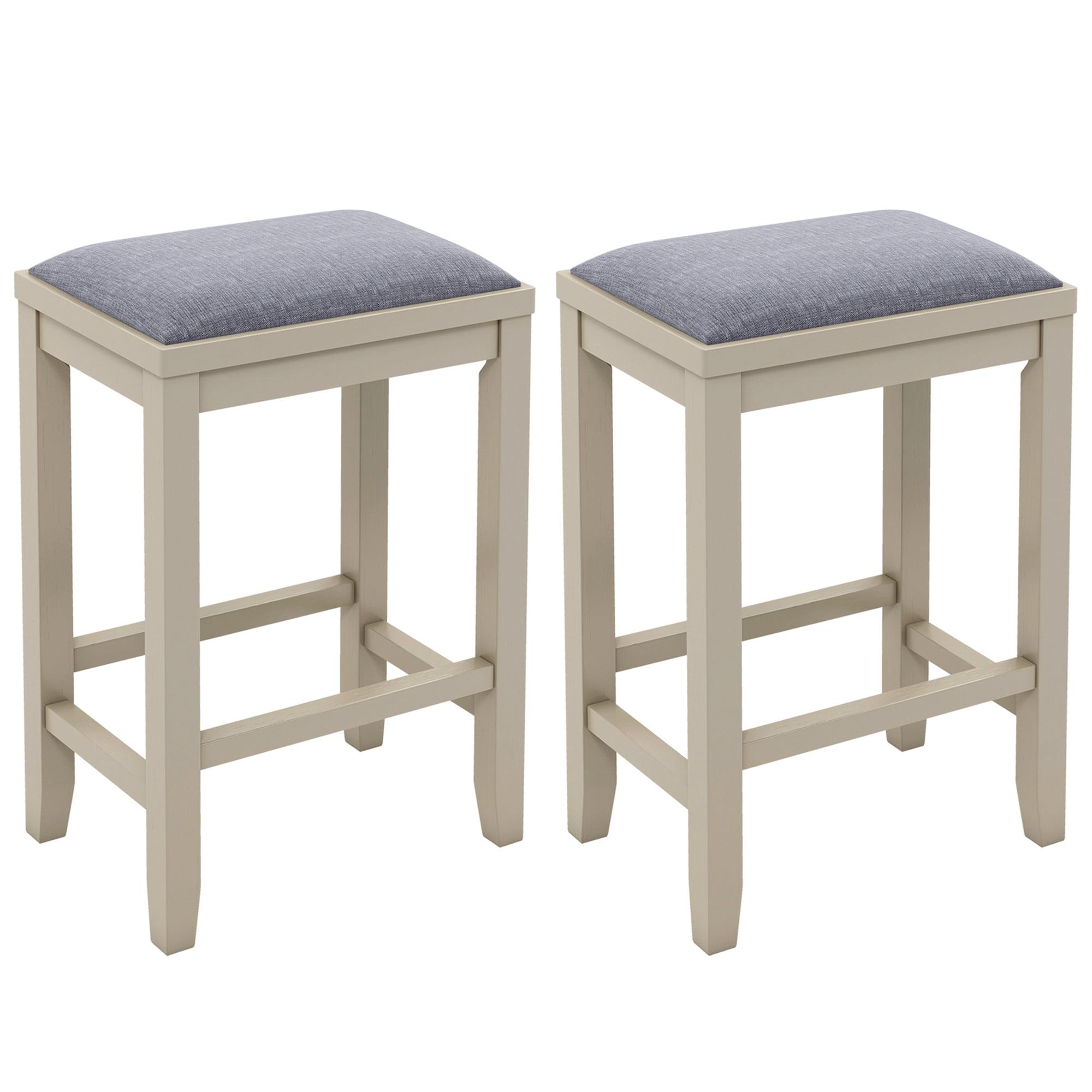 GVN 2 Pieces 25 Inch Upholstered Bar Stool Set with Solid Rubber Wood Frame and Footrest-White, Bar Height Stools, Counter Height Bar Stools for Kitchen, Dining Room