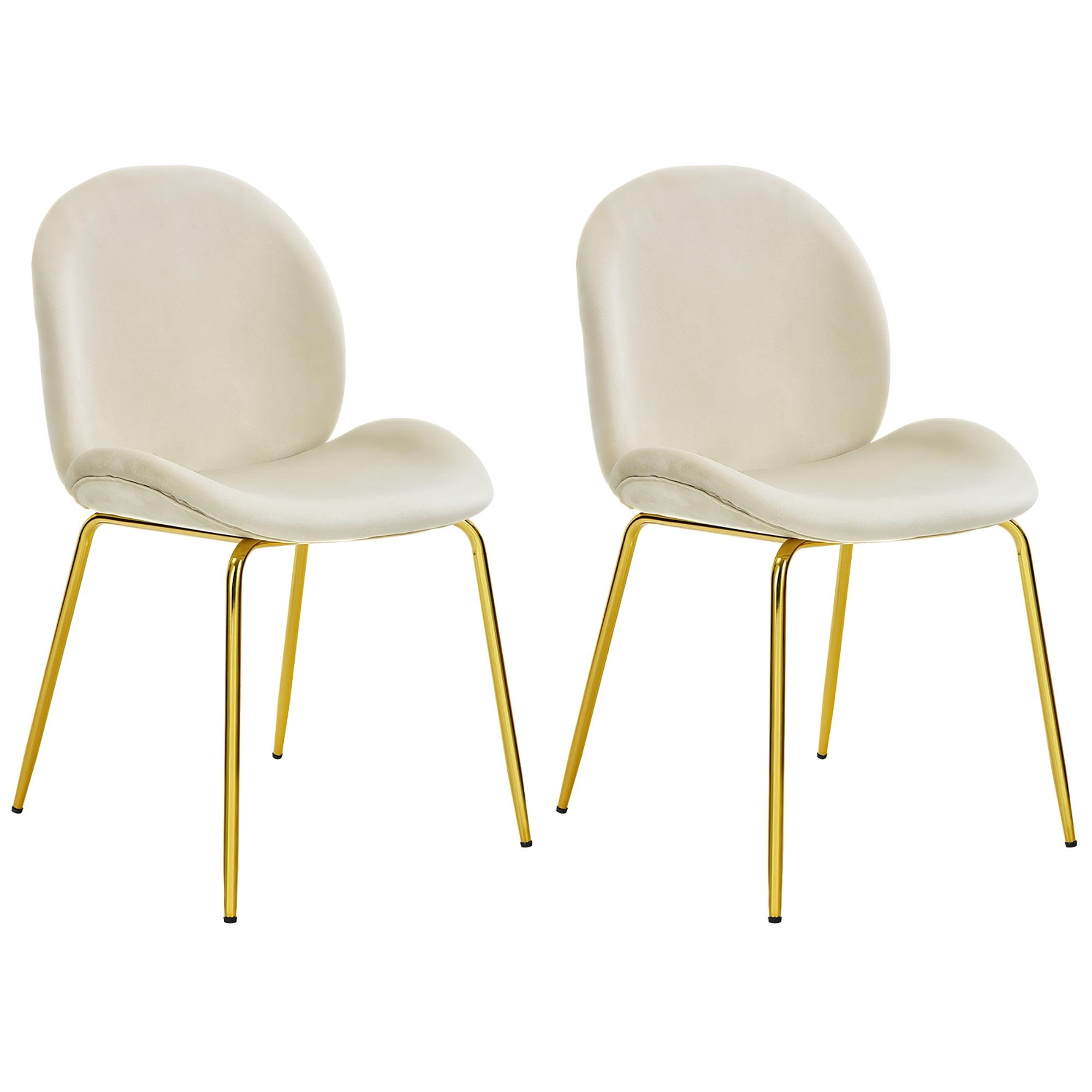 Costway Set of 2 Velvet Accent Chairs Dining Side Chairs w/Gold Metal Legs Beige