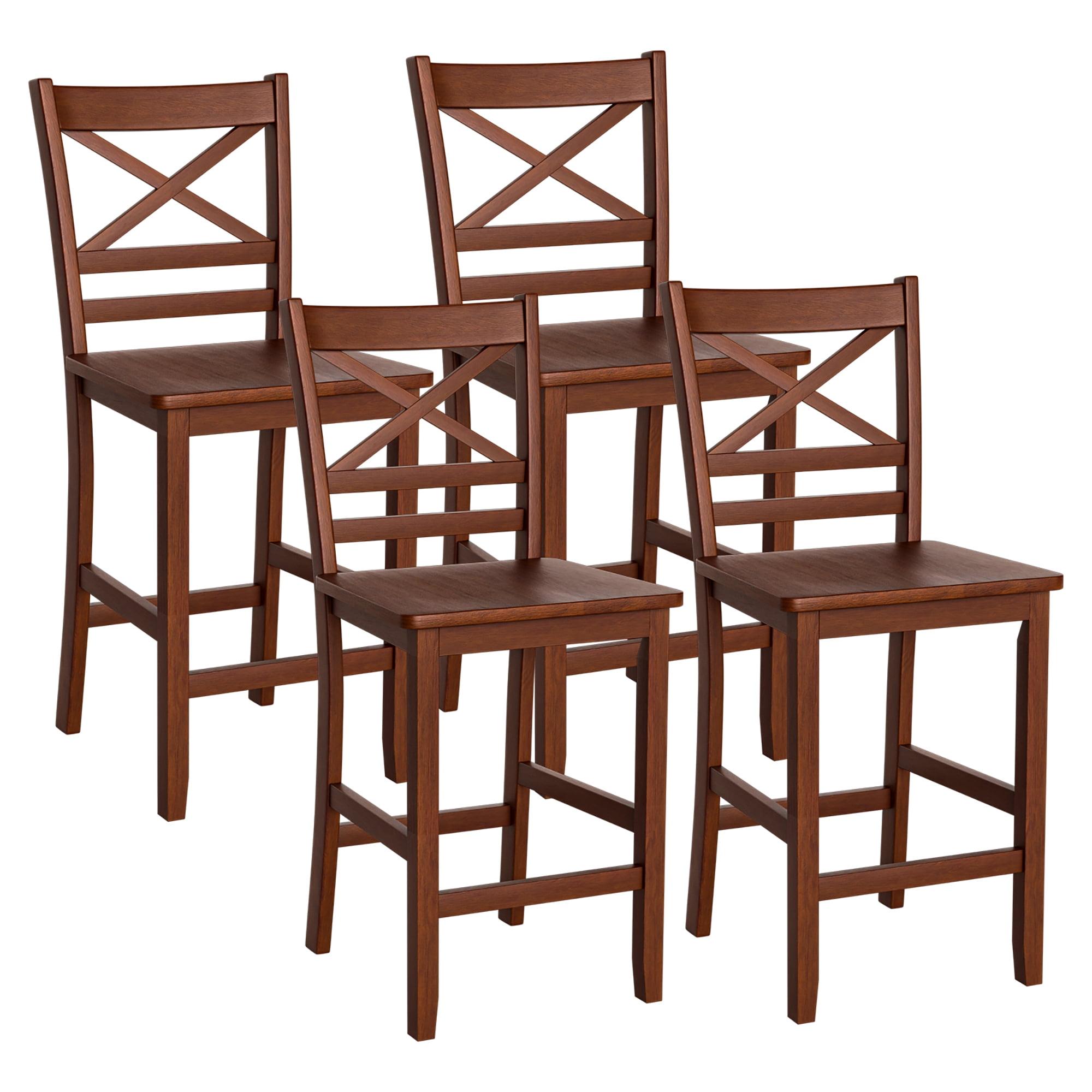 Antique Walnut 24'' Counter Height Wood Bar Stools, Set of 4