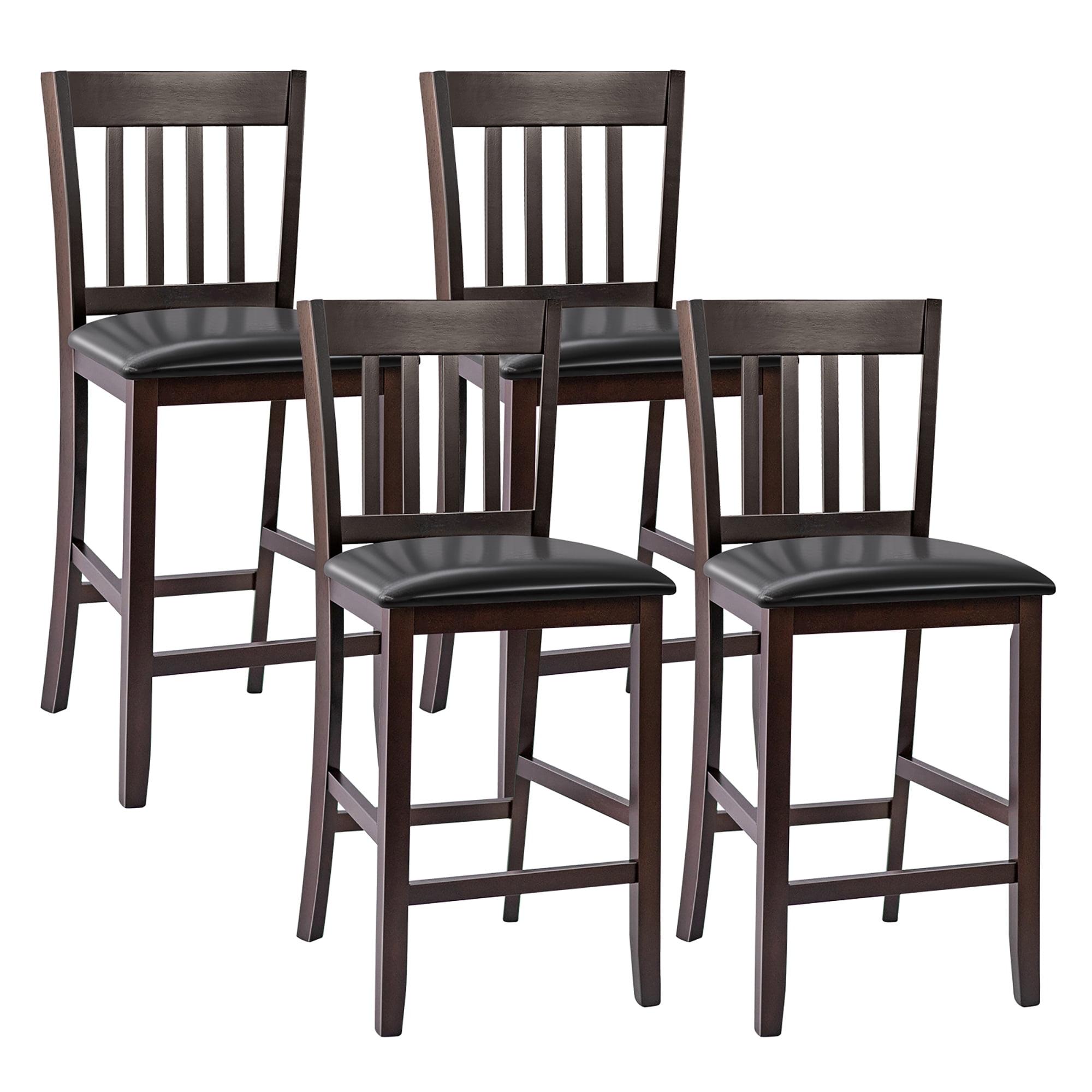 Espresso Elegance 25" Wood & Leather Square Bar Stool Set of 4