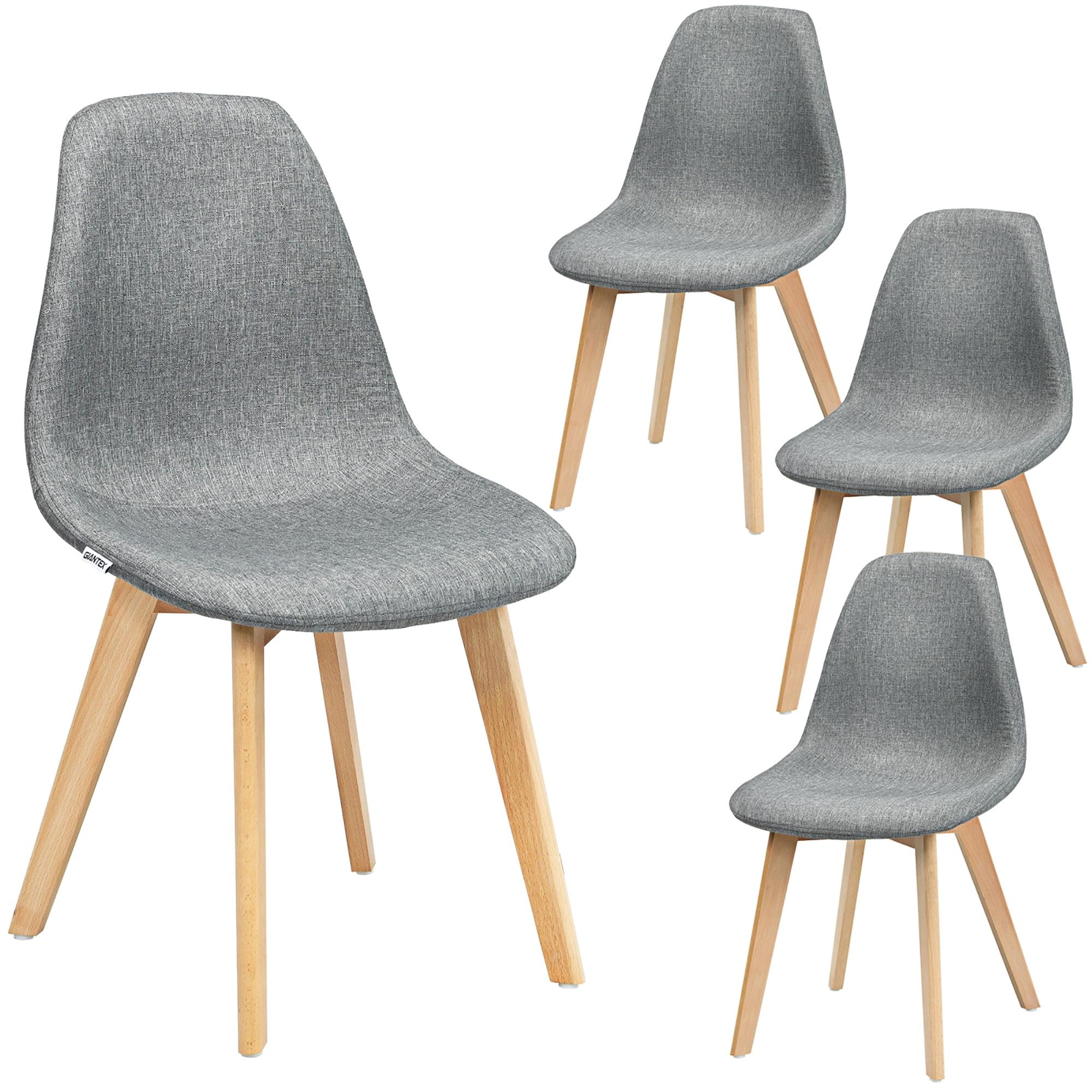 Elegant Gray Linen Upholstered High Back Wood Side Chair Set of 4