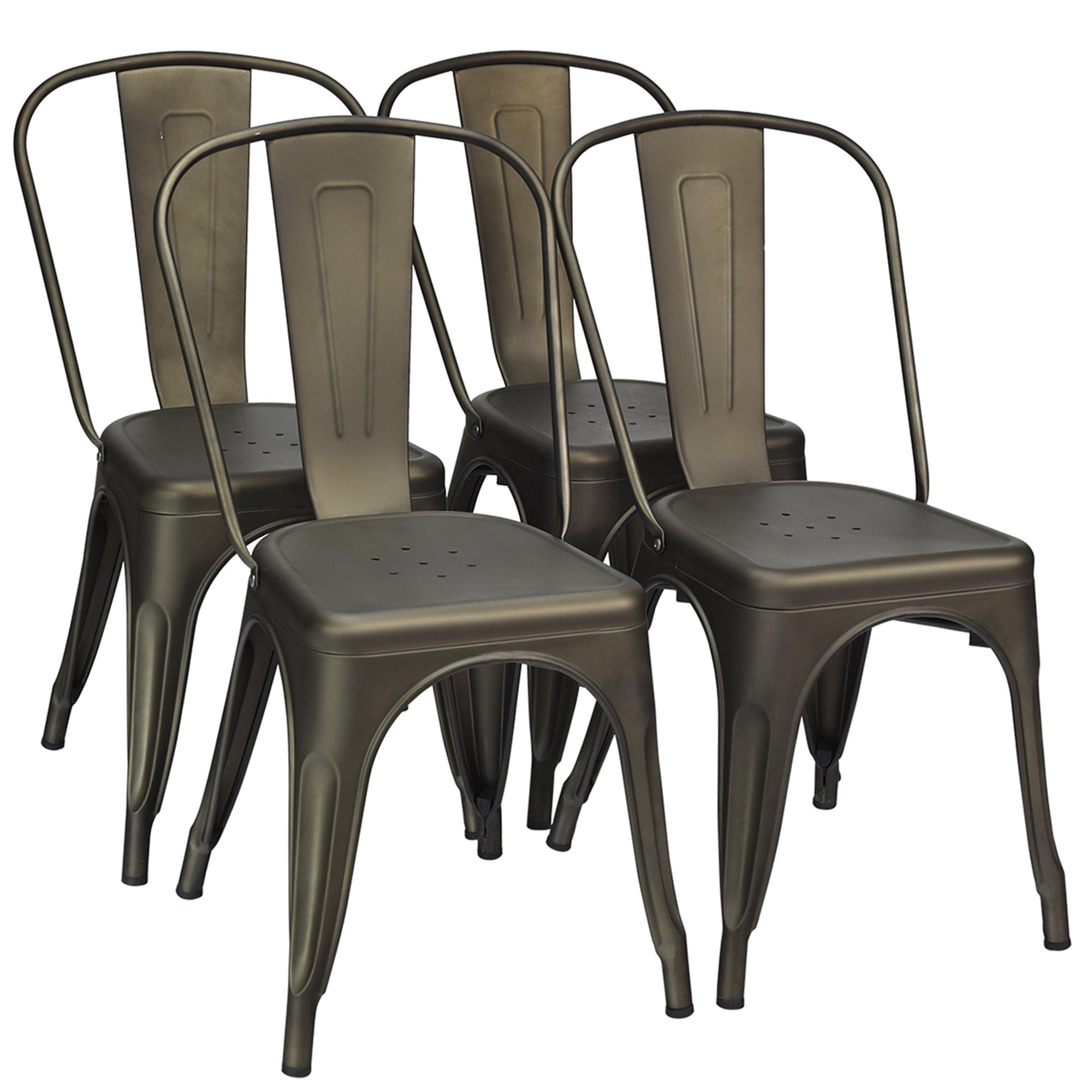 Set of 4 Gunmetal Modern Metal Side Chairs with Rubber Feet