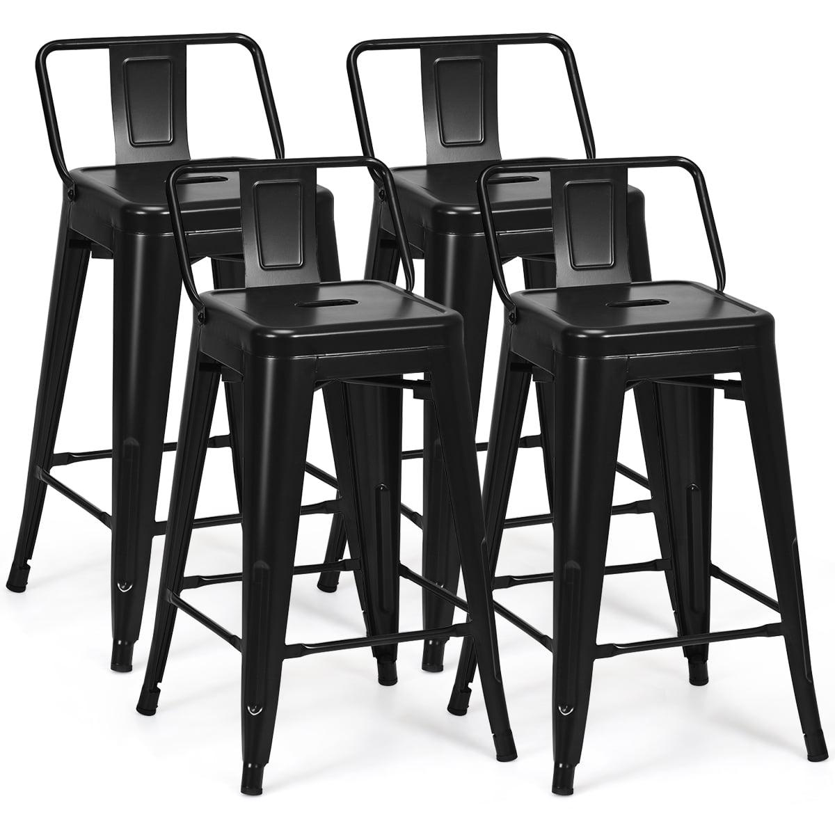 Set of 4 Black Metal Backless Bar Stools with Footrest