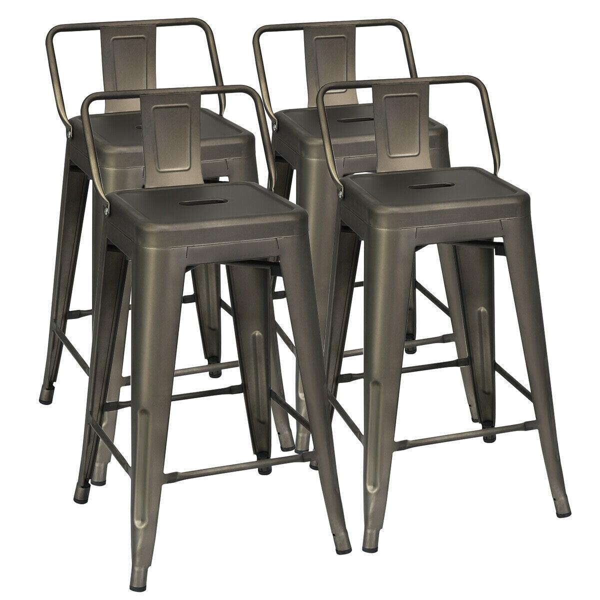 Costway Set of 4 Low Back Metal Counter Stool 24'' Seat Height Industrial Bar Stools