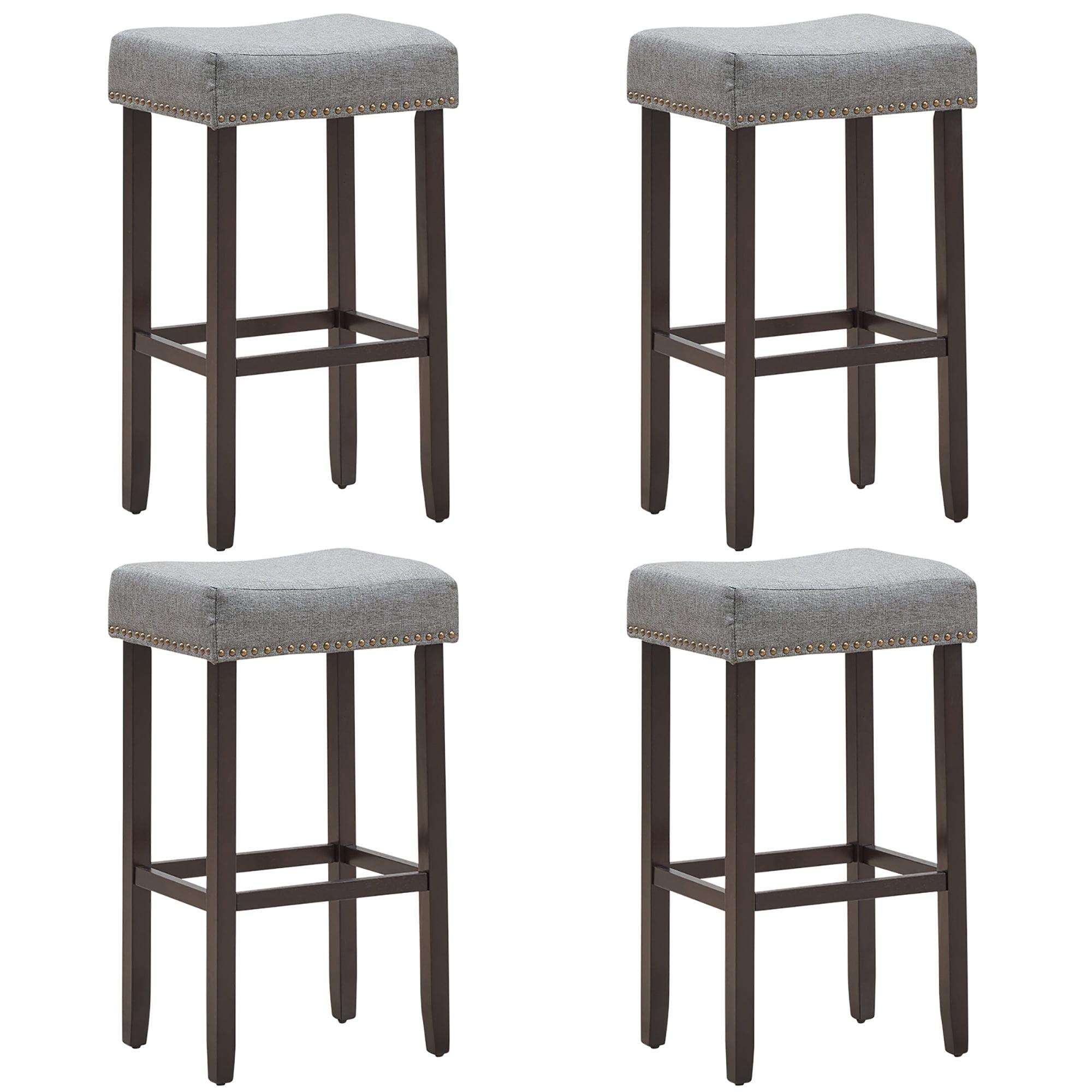 Gray 29'' Backless Saddle Wood Bar Stools Set of 4