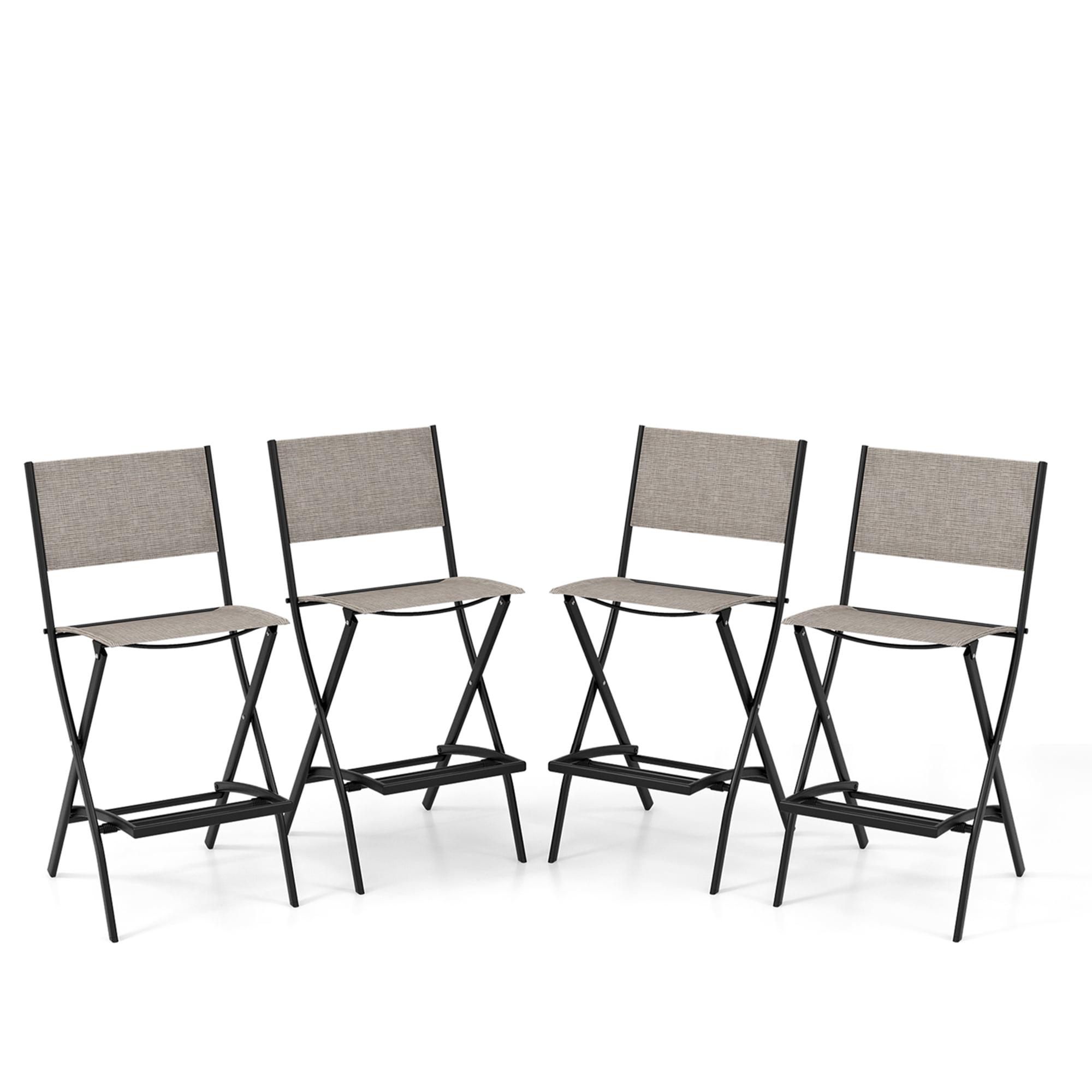 Costway Set of 4 Outdoor Bar Chair Folding Bar Height Stool with Metal Frame Coffee