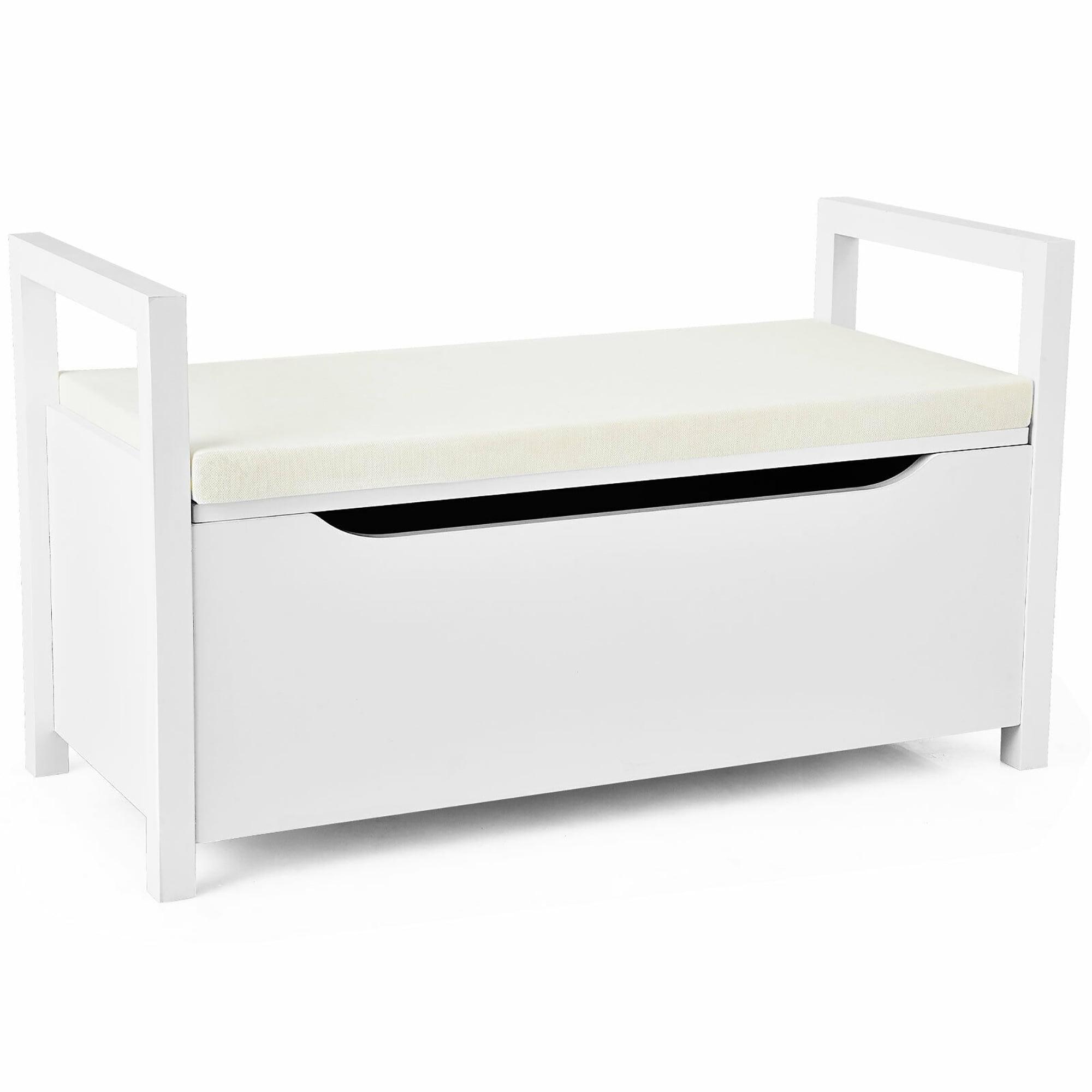 White MDF Shoe Storage Bench with Cushion Seat