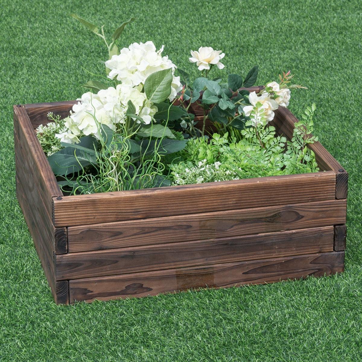 Compact 24"x24" Brown Wood Square Raised Garden Bed for Outdoor Use