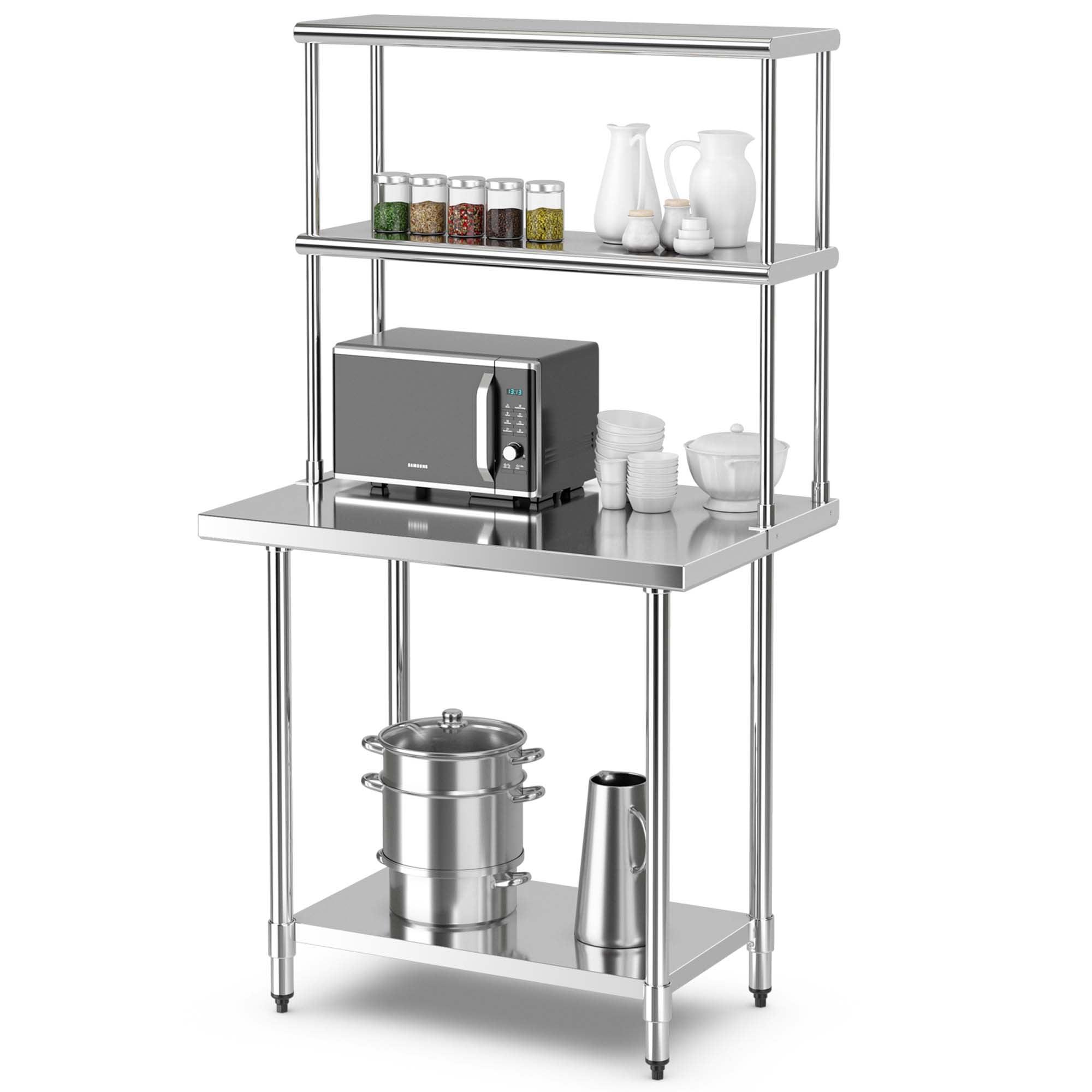 Costway Stainless Steel Table with Overshelves 36'' X 24'' Work Table with 36'' X 12'' Shelf