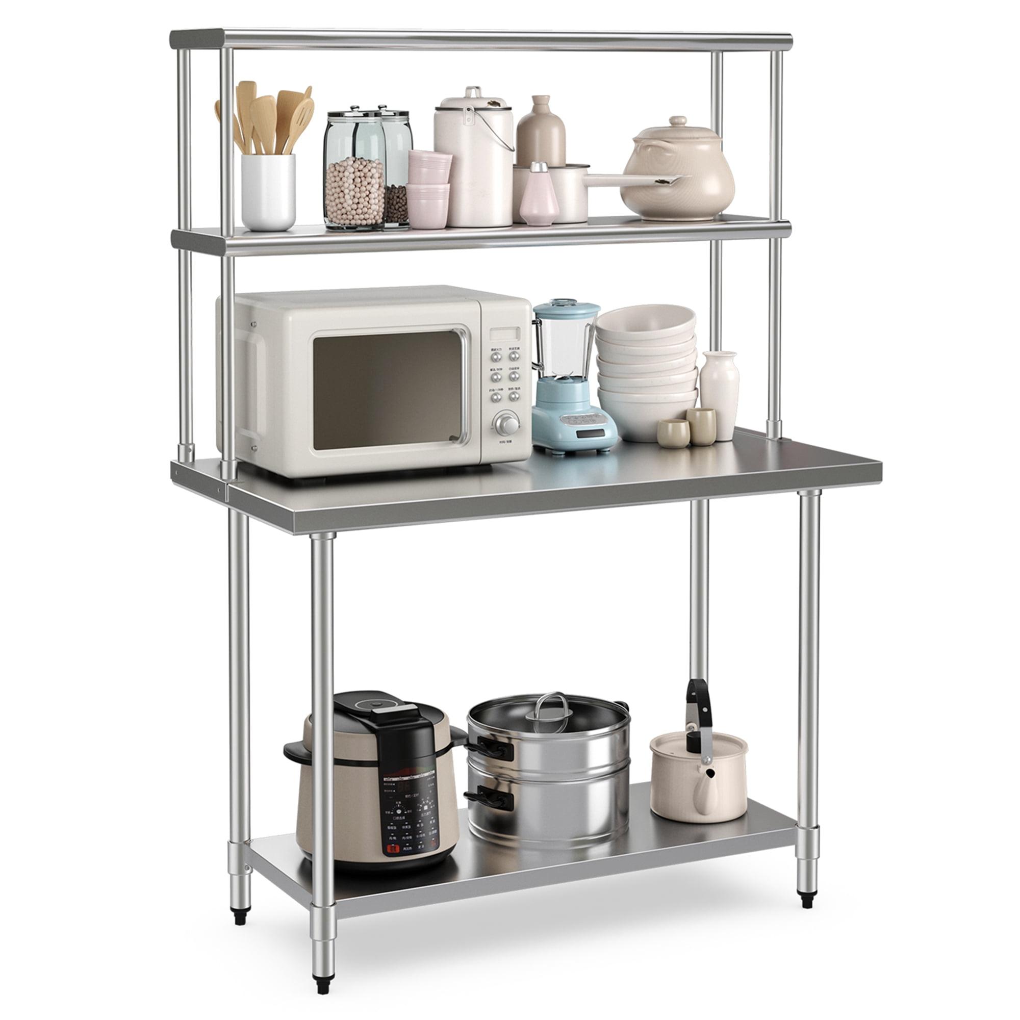 Costway Stainless Steel Table with Overshelves 36'' X 24'' Work Table with 36'' X 12'' Shelf