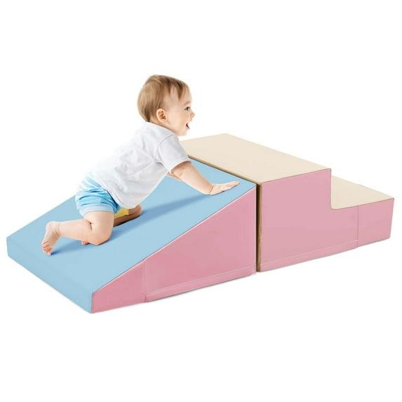 Costway Step and Slide Climber for Infants and Toddlers Baby Soft Foam Structure Blocks Pink