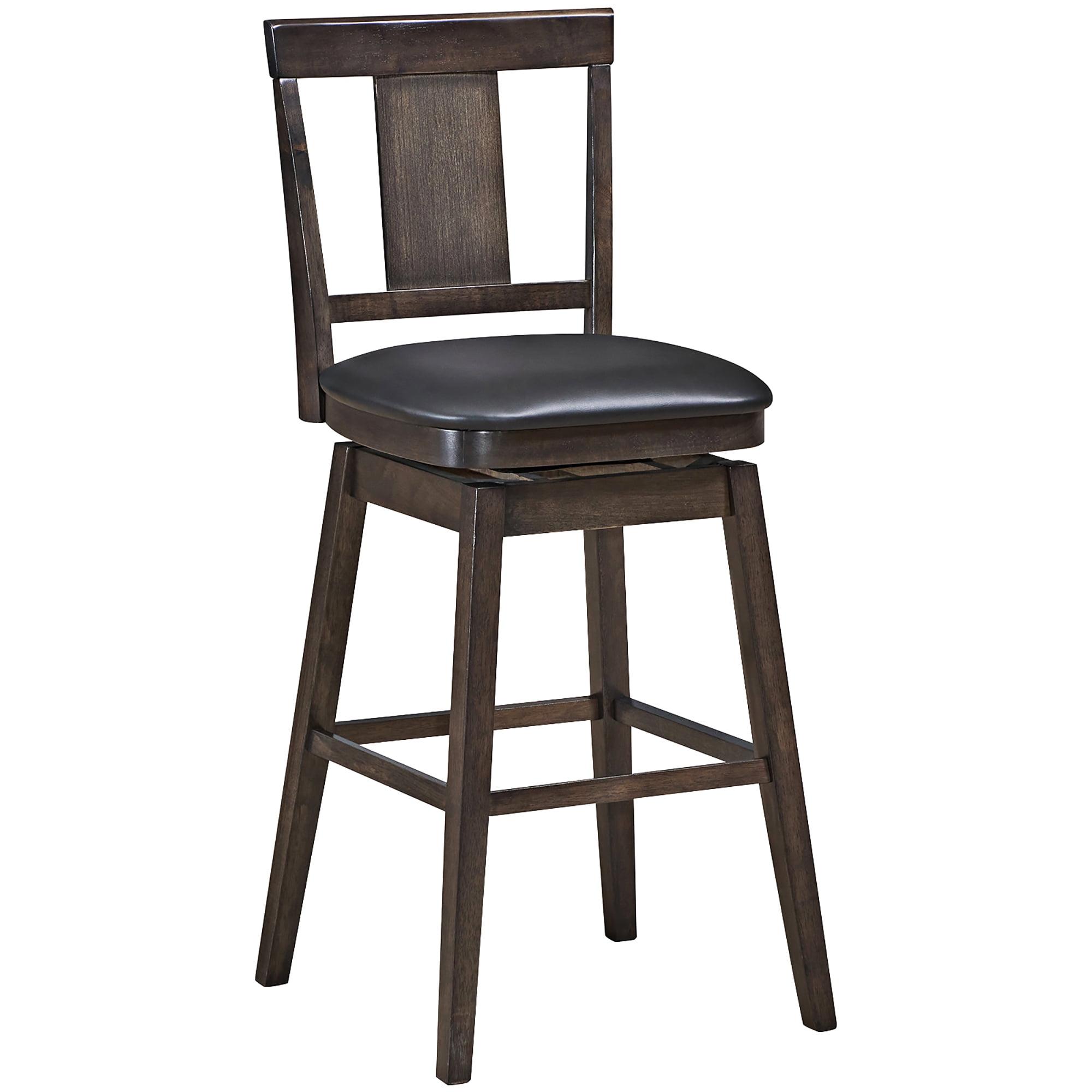 Brown Rubberwood and PVC Leather Swivel Bar Stool