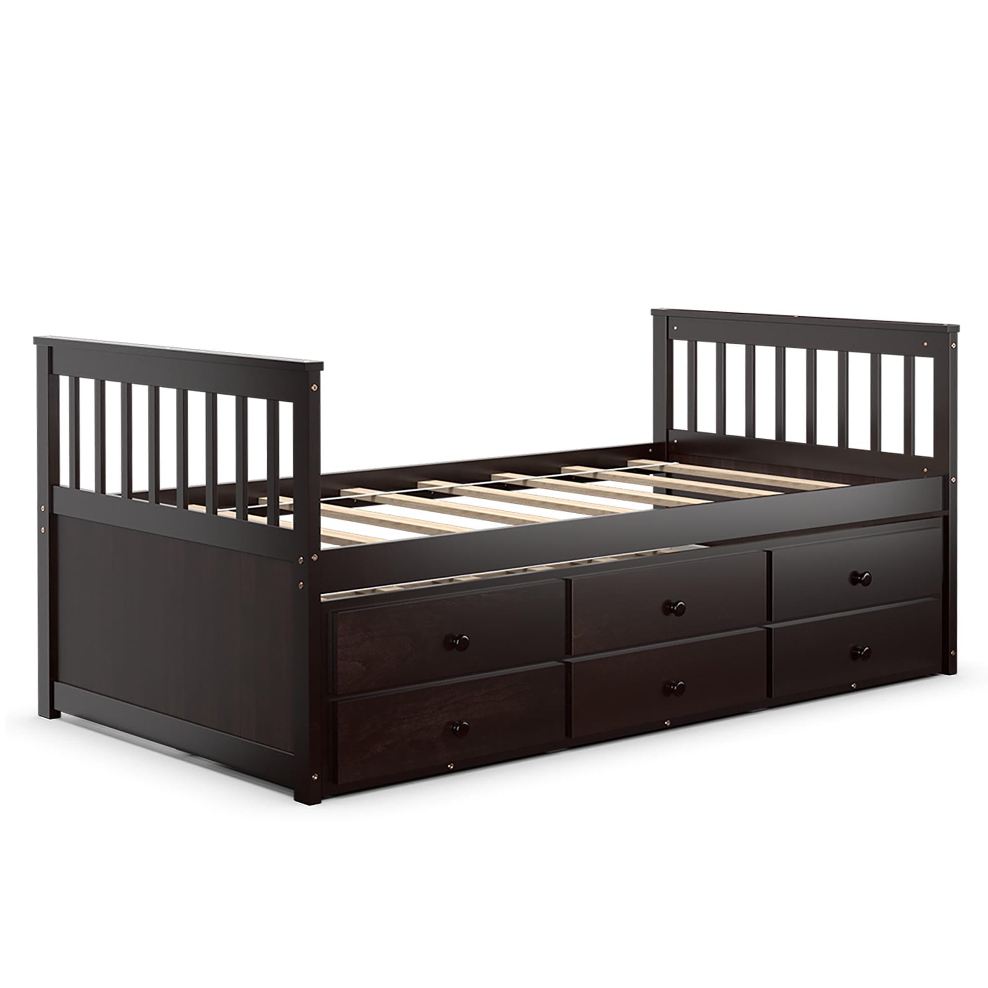 Costway Twin Captain's Bed Bunk Bed Alternative w/ Trundle & Drawers for Kids Espresso