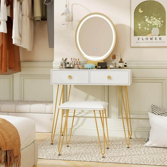 Costway Vanity Makeup Dressing Table W/ 3 Lighting Modes Mirror Touch Switch White