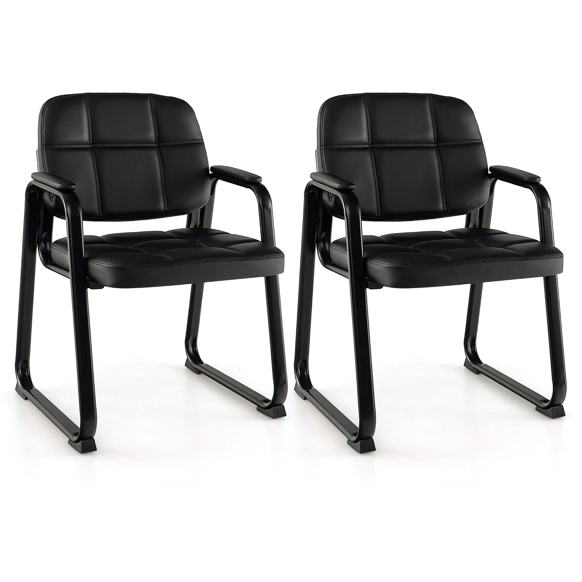 Costway Waiting Room Chair Set of 2/4 Upholstered Guest Conference Chair with Armrest Black