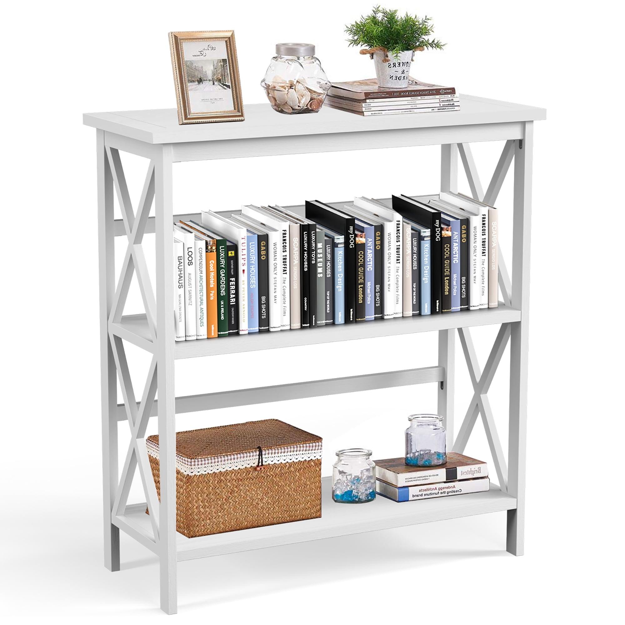 Spaco 3-Tier Wooden Multi-Functional X-Design Etagere Storage Bookshelf-White, Tall Bookshelf, Shelves for Living Room, Home Office, Bedroom, Balcony