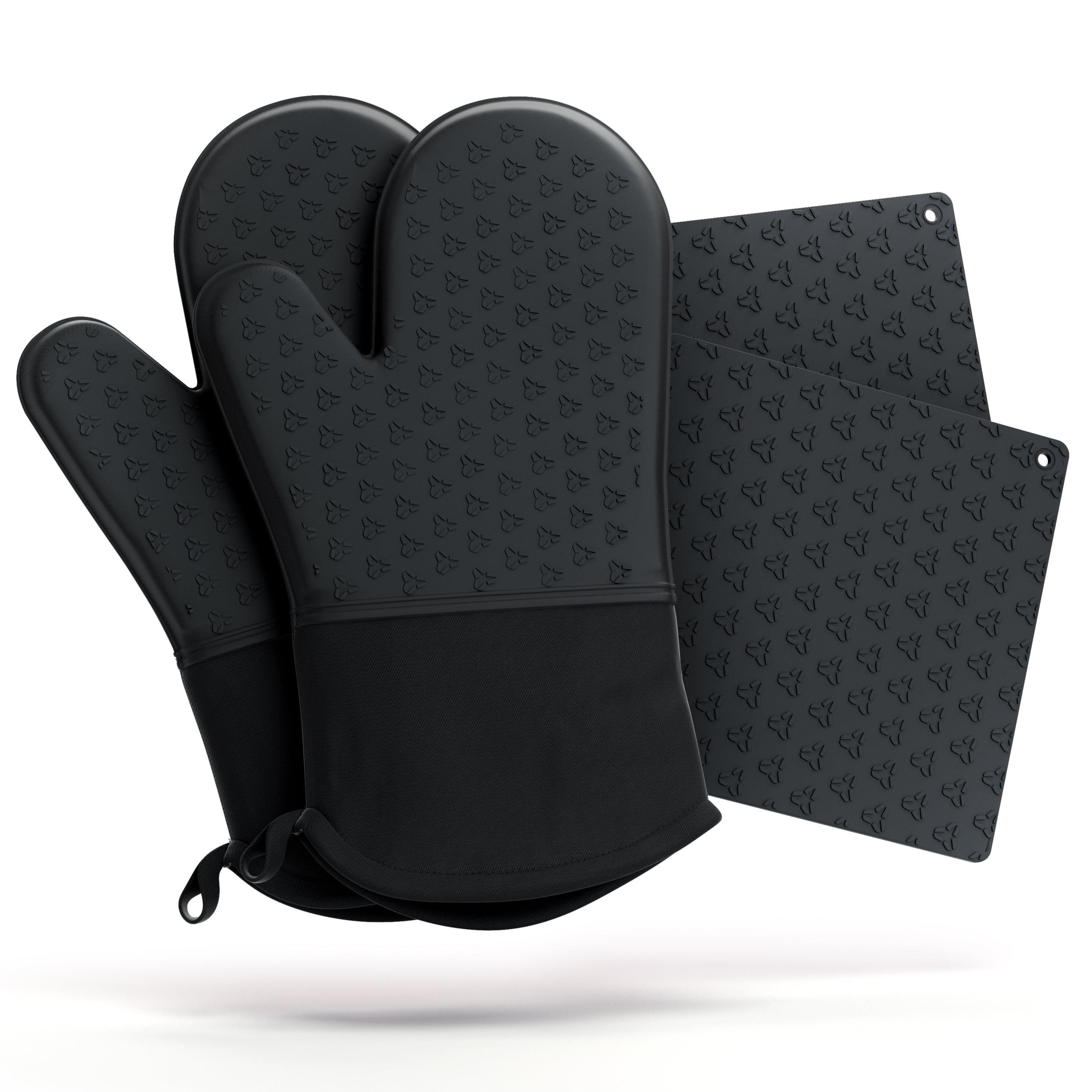 Black Extra Long Silicone Oven Mitt and Pot Holder Set