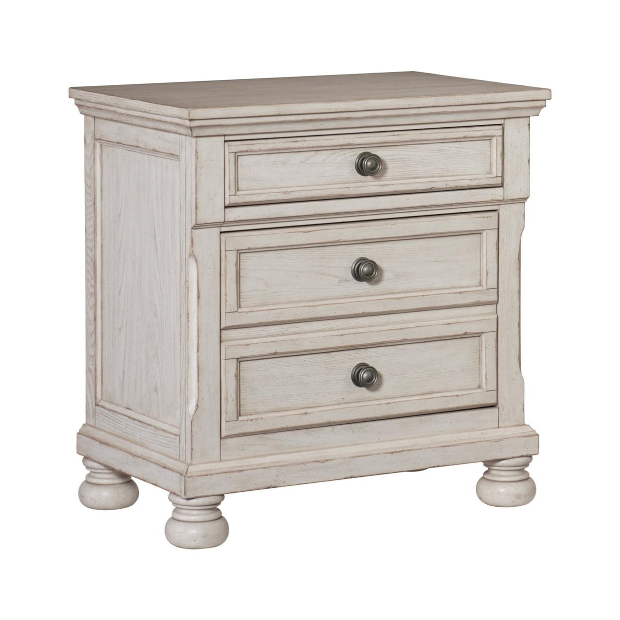 Cottage Charm Antique White 2-Drawer Nightstand with Bun Feet