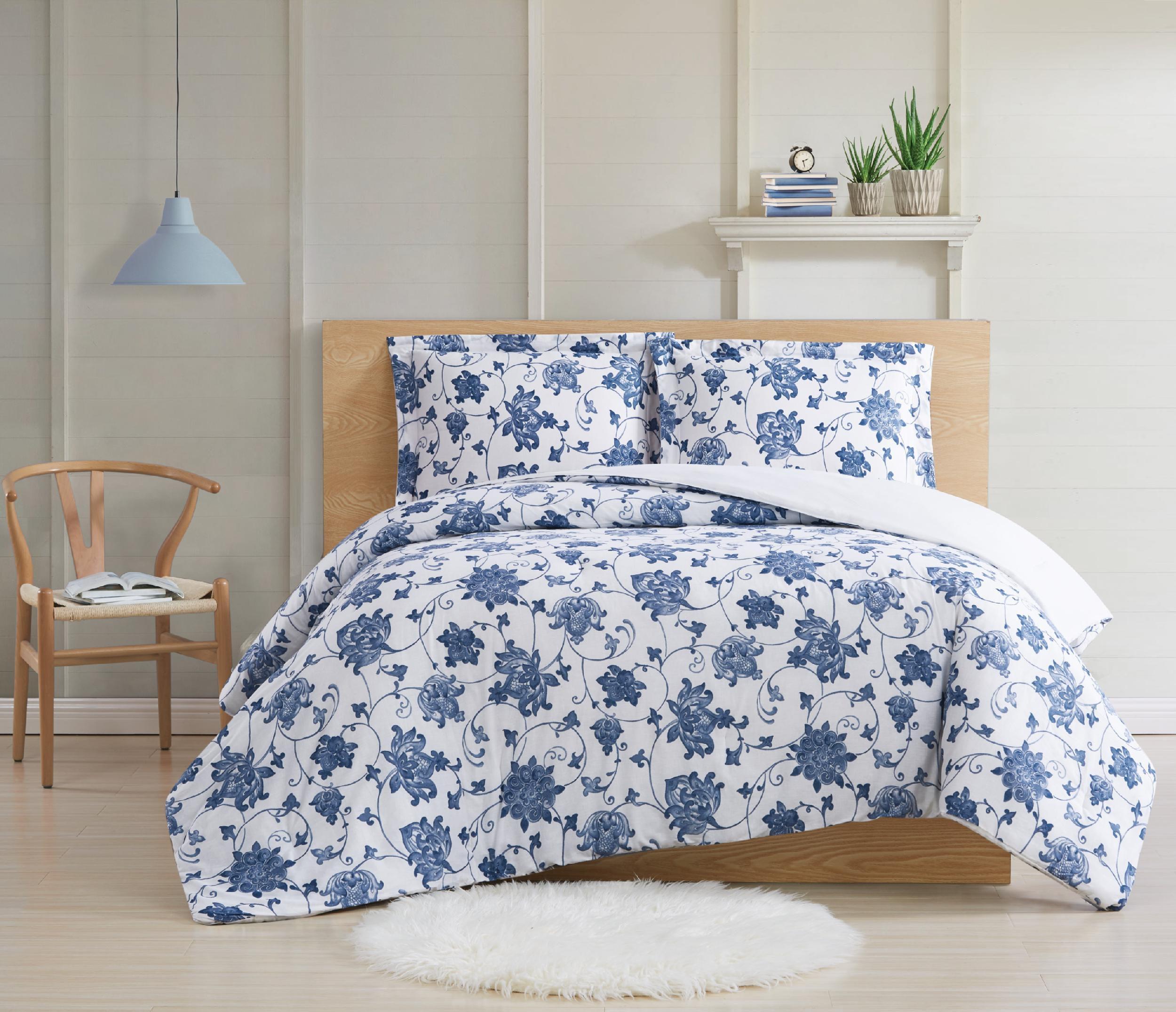 King Blue and White Cotton Comforter Set