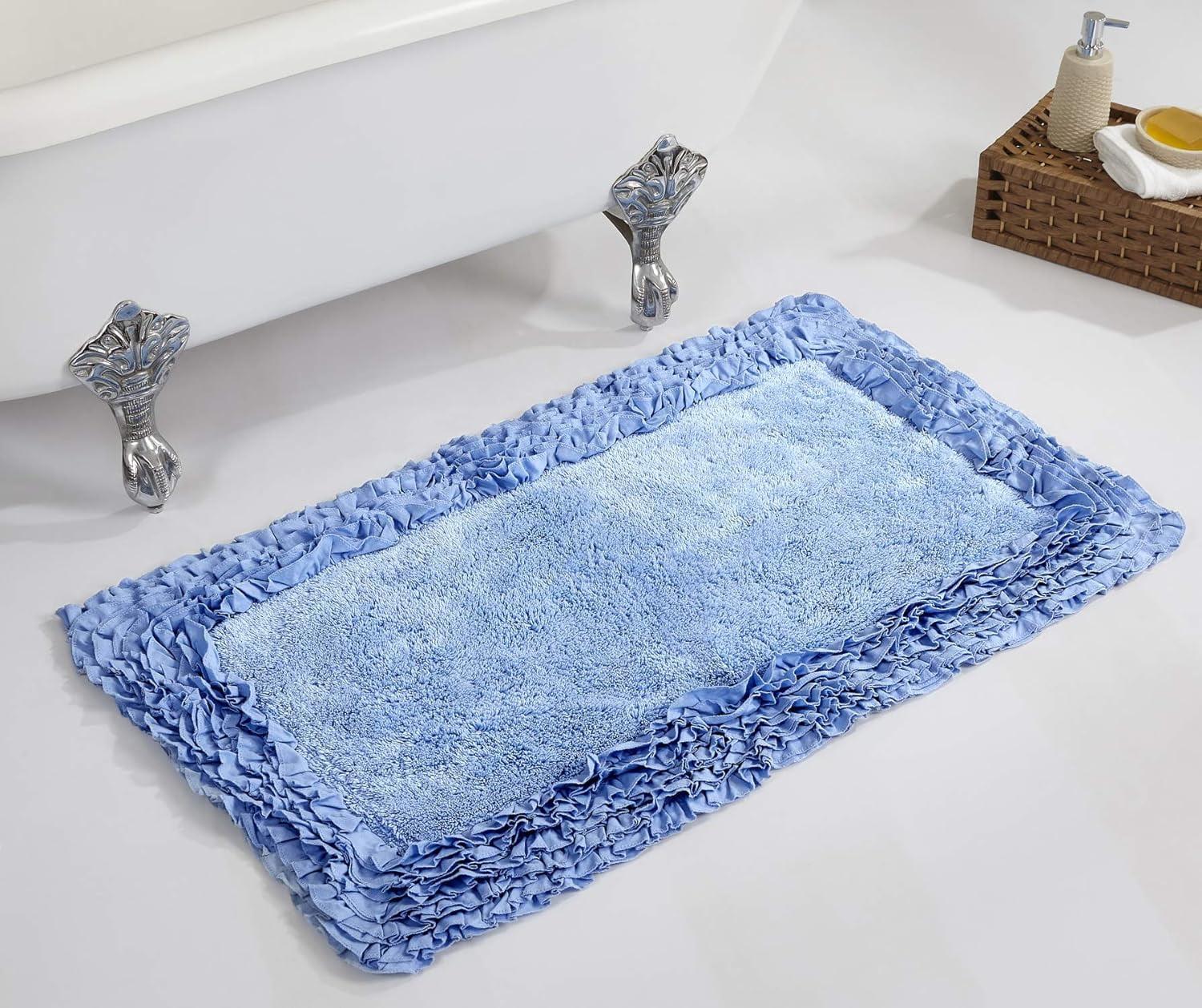 24"x40" Shaggy Border Collection Bath Rug Blue - Better Trends: Cotton Tufted, Machine Washable, No Backing
