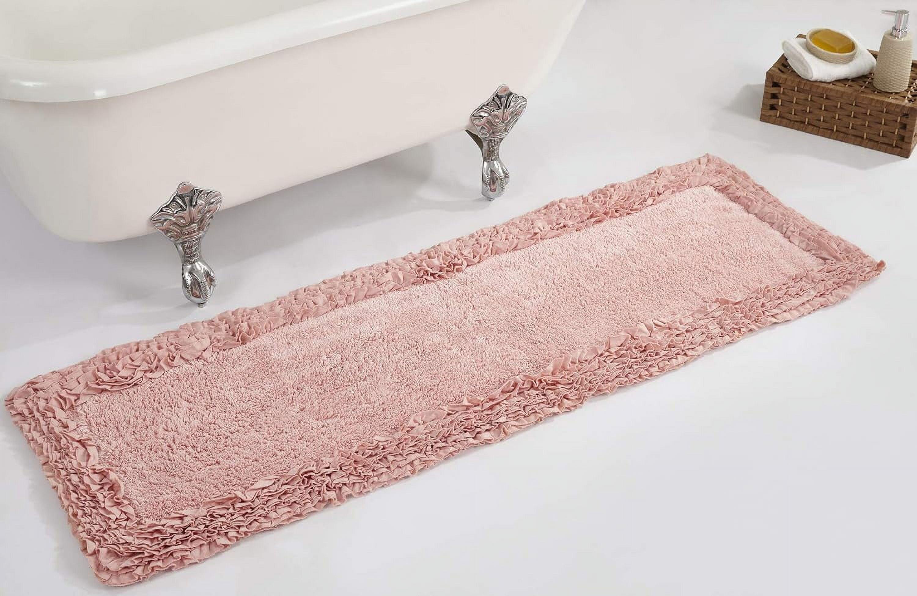 Plush Pink Cotton Shaggy Border 20" x 60" Bath Rug