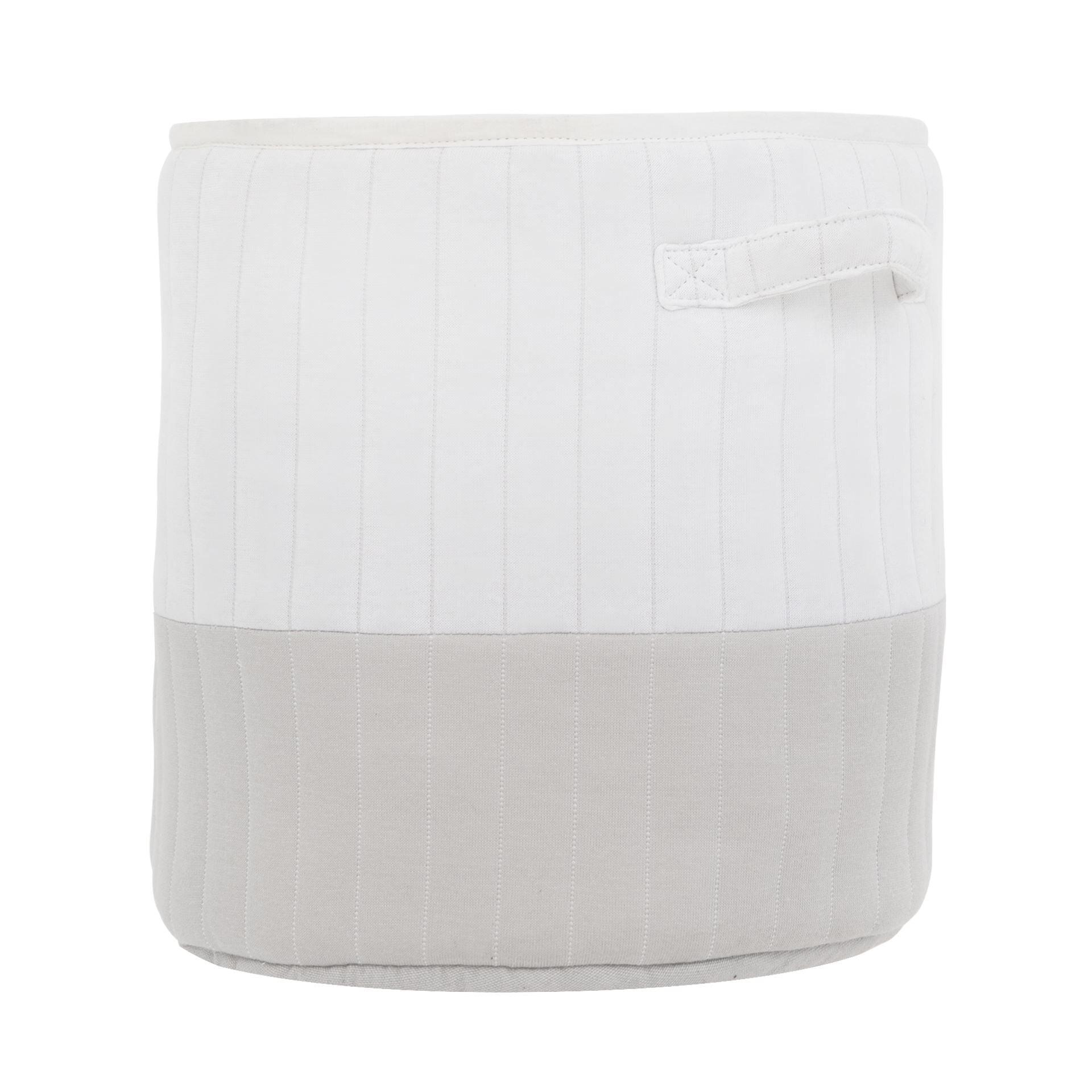 Soft Cotton Quilted Round Storage Basket - 13"x12" White & Gray