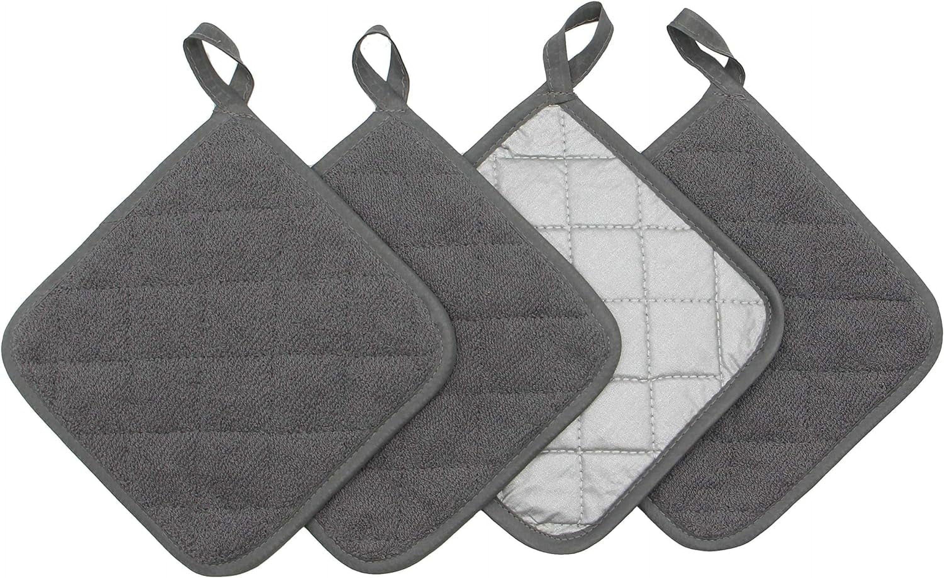 Cotton Pot Holders Cotton Made Machine Washable Heat Resistant Everyday Kitchen Basic Terry Pot Holder, Hot Pads, Trivet for Cooking and Baking Set of 4