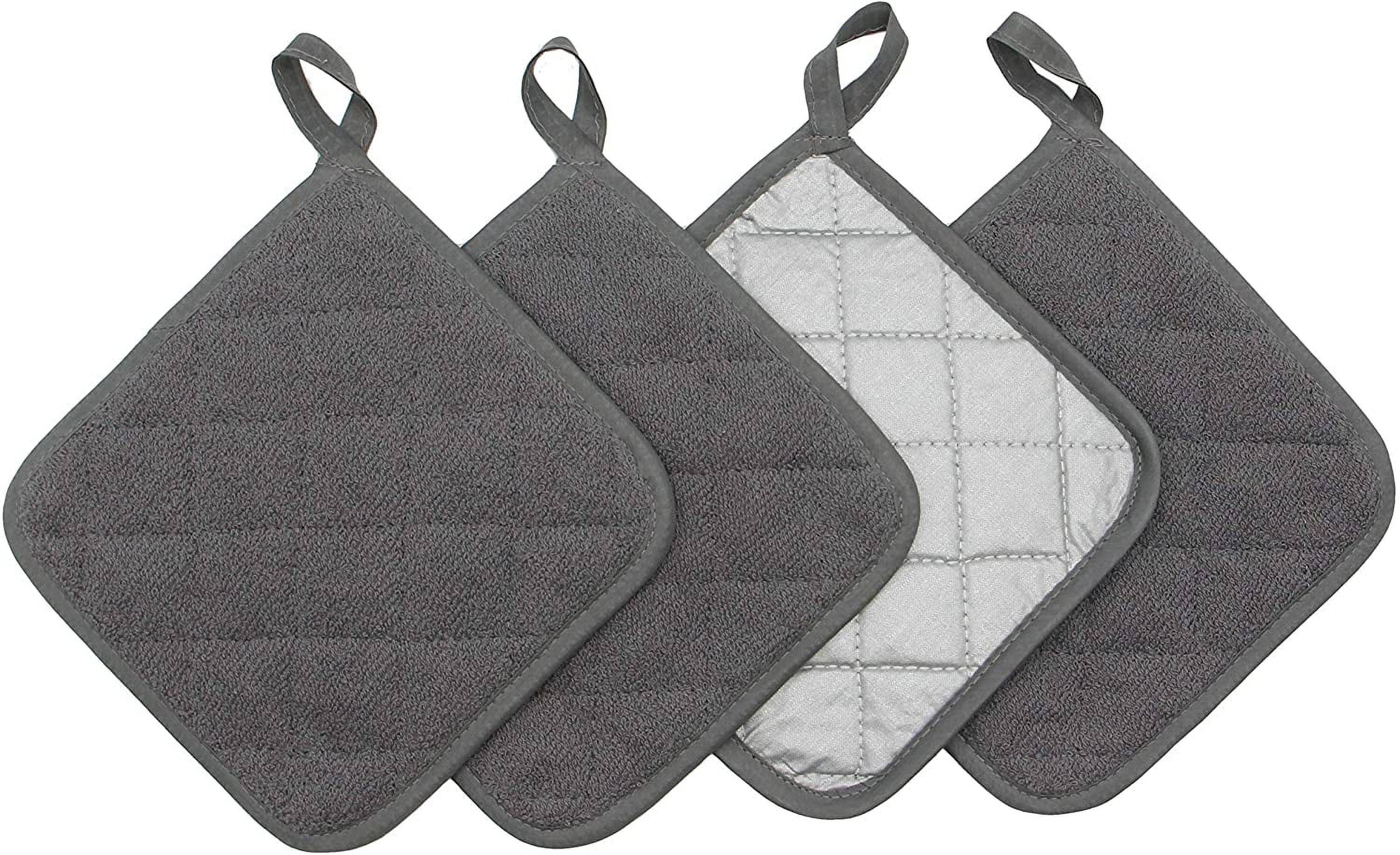 Gray Cotton Quilted Heat Resistant Pot Holders Set of 4