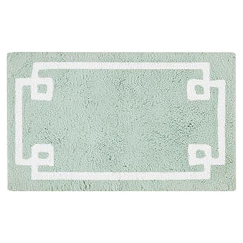 Seafoam Cotton Tufted Bath Rug with White Border 20x30