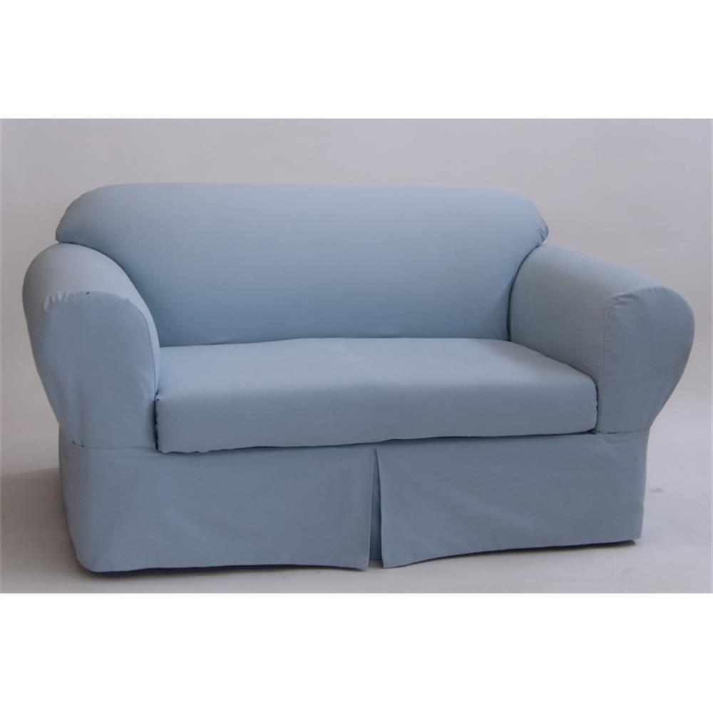 Blue Cotton Twill Loveseat Slipcover with Rounded Arms