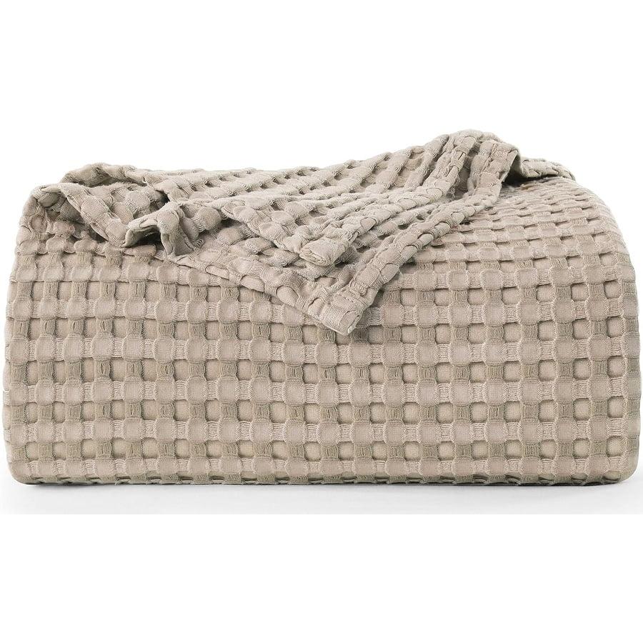 Khaki Cotton Waffle Weave King Size Blanket