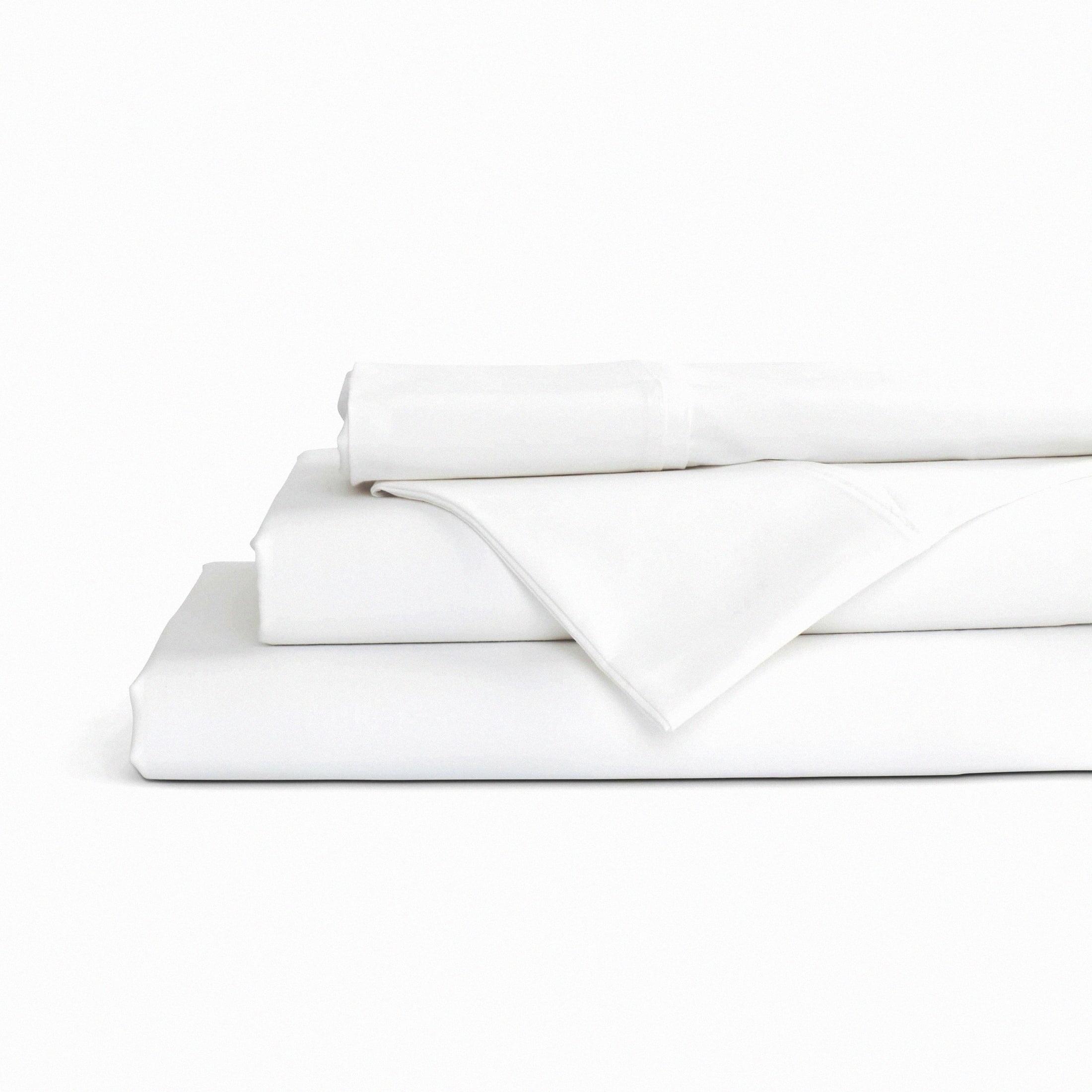 100% Cotton Percale Sheets Queen Size, White, Deep Pocket, 4 Piece - 1 Flat, 1 Deep Pocket Fitted Sheet and 2 Pillowcases, Crisp Cool and Strong Bed Linen