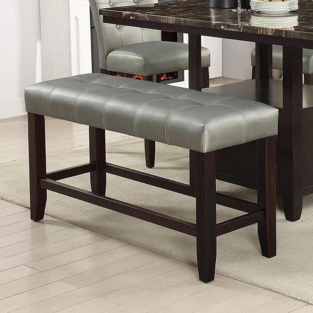 Sophisticated Silver Faux Leather High Bench with Tapered Brown Legs