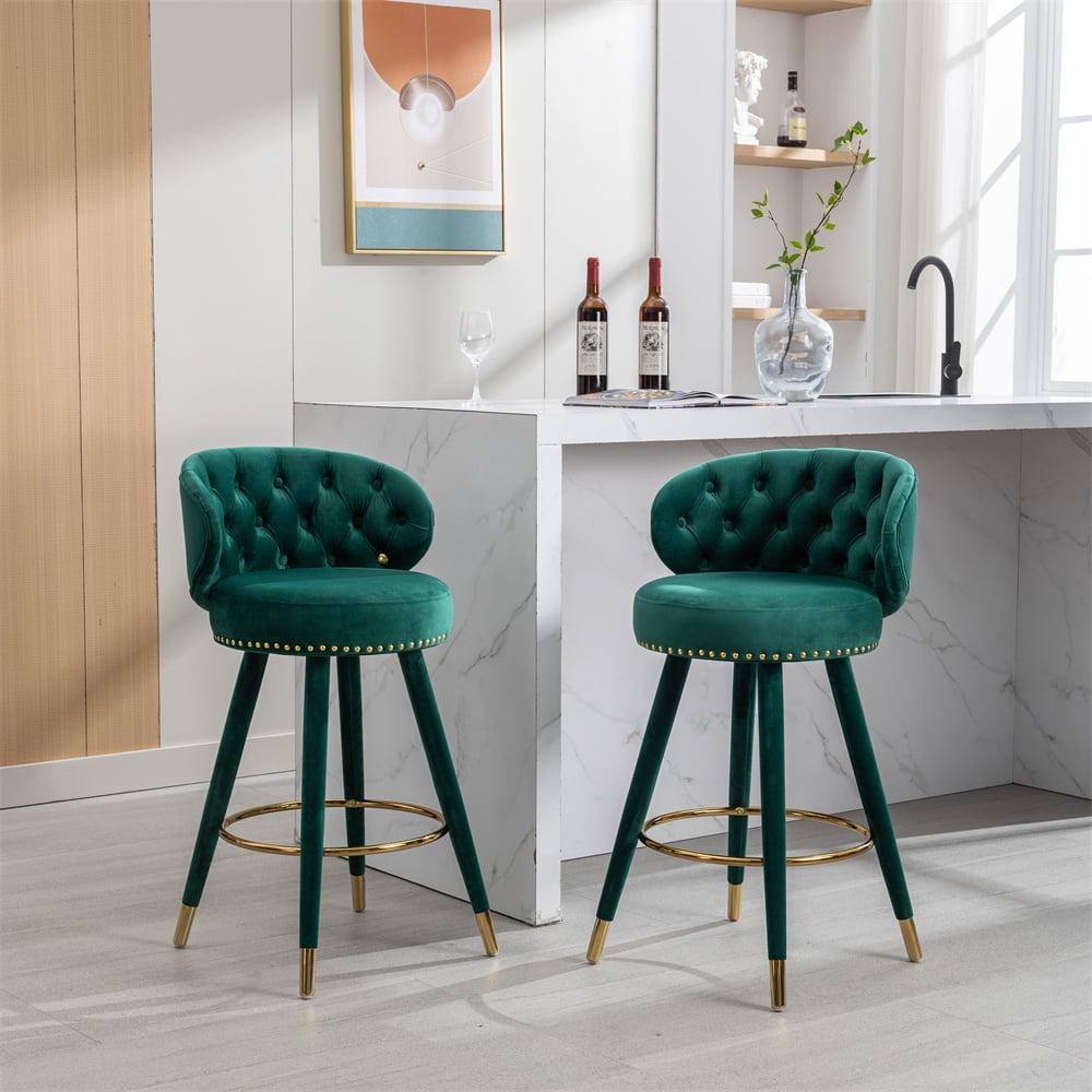 Emerald Velvet Swivel Counter Height Bar Stools with Nailhead Trim