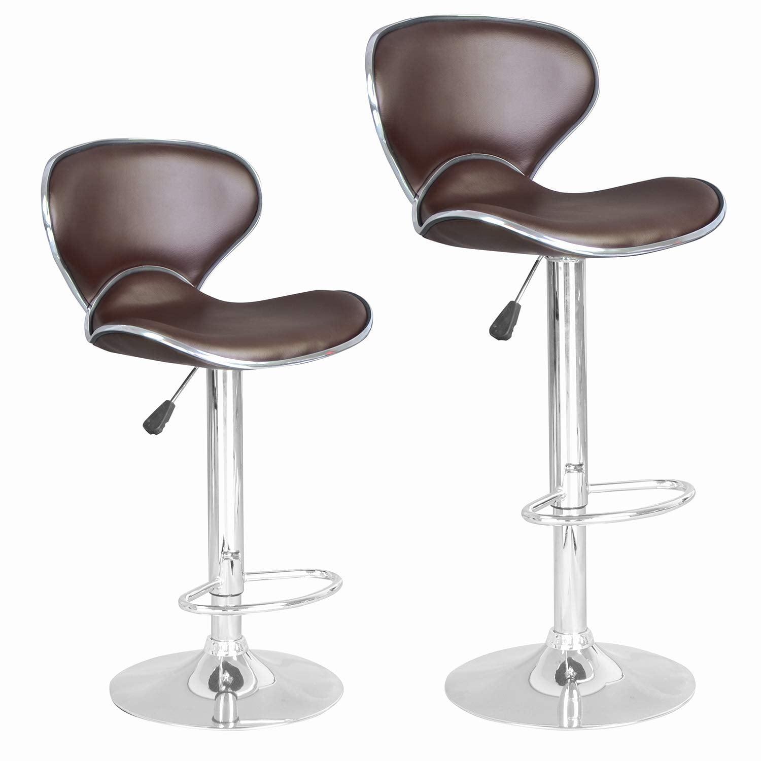 Modern Brown Adjustable Swivel Bar Stools with Chrome Base