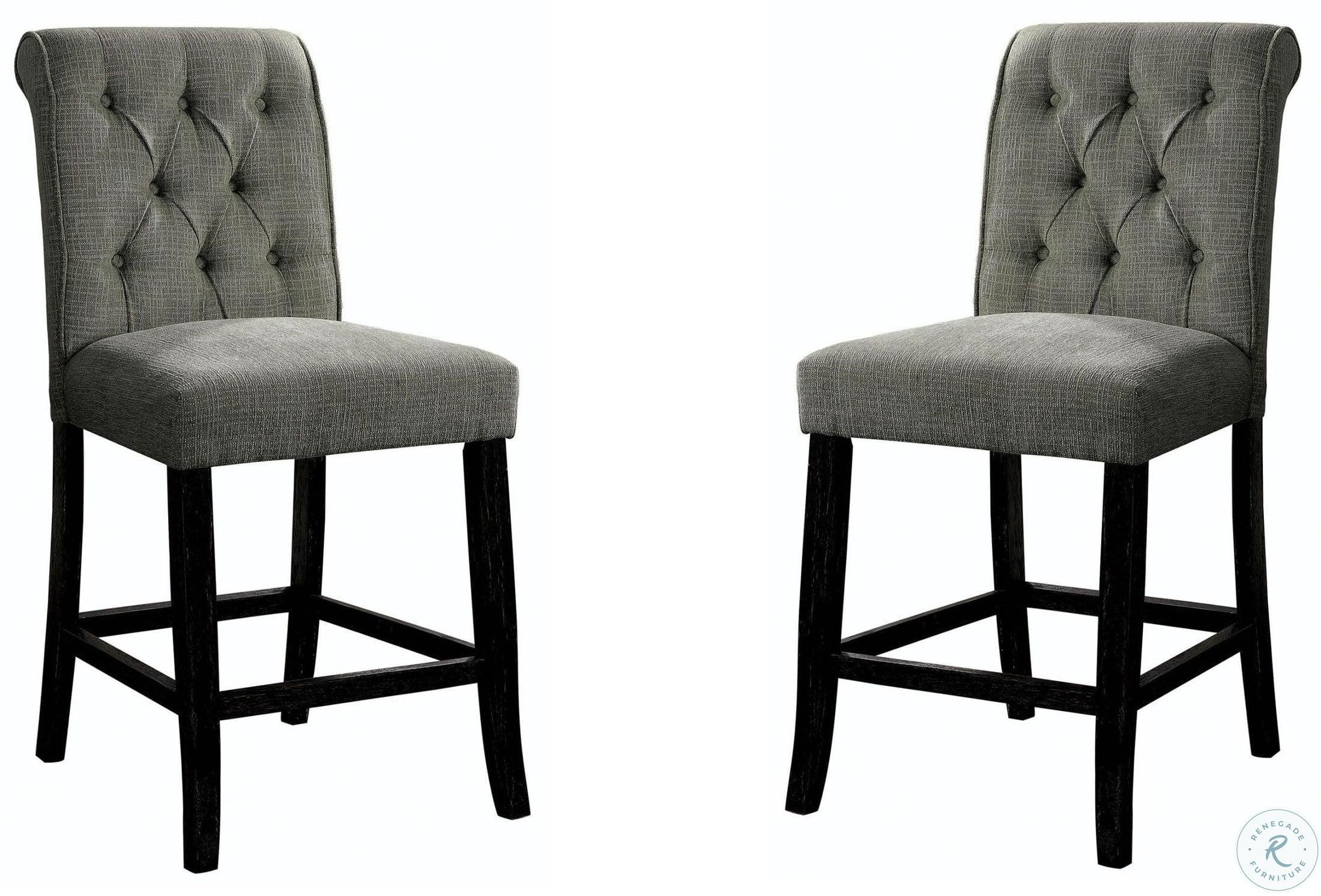 Gray Upholstered Counter Stools with Black Wood Legs, Set of 2