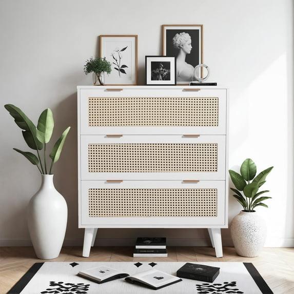 Latitude Run® 6-Drawer Dresser w/LED Lights and Power Outlet,Rattan Storage Cabinet,Living Room Organizer