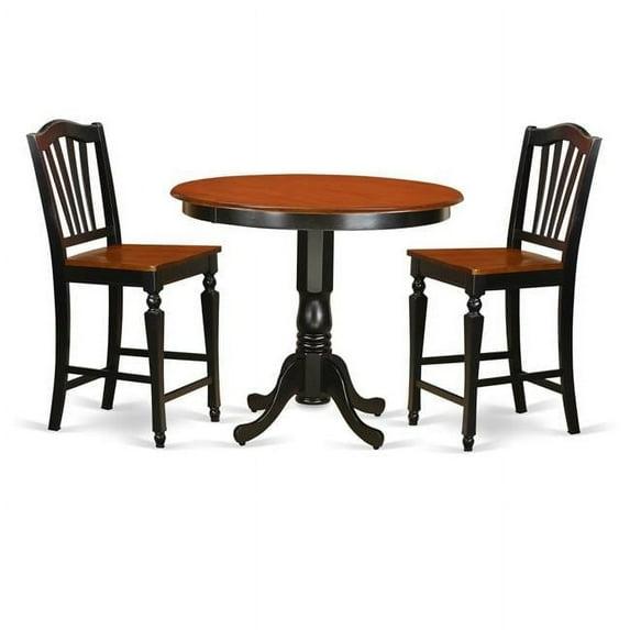 Counter Height Pub Table & 2 Kitchen Chairs, Black Finish