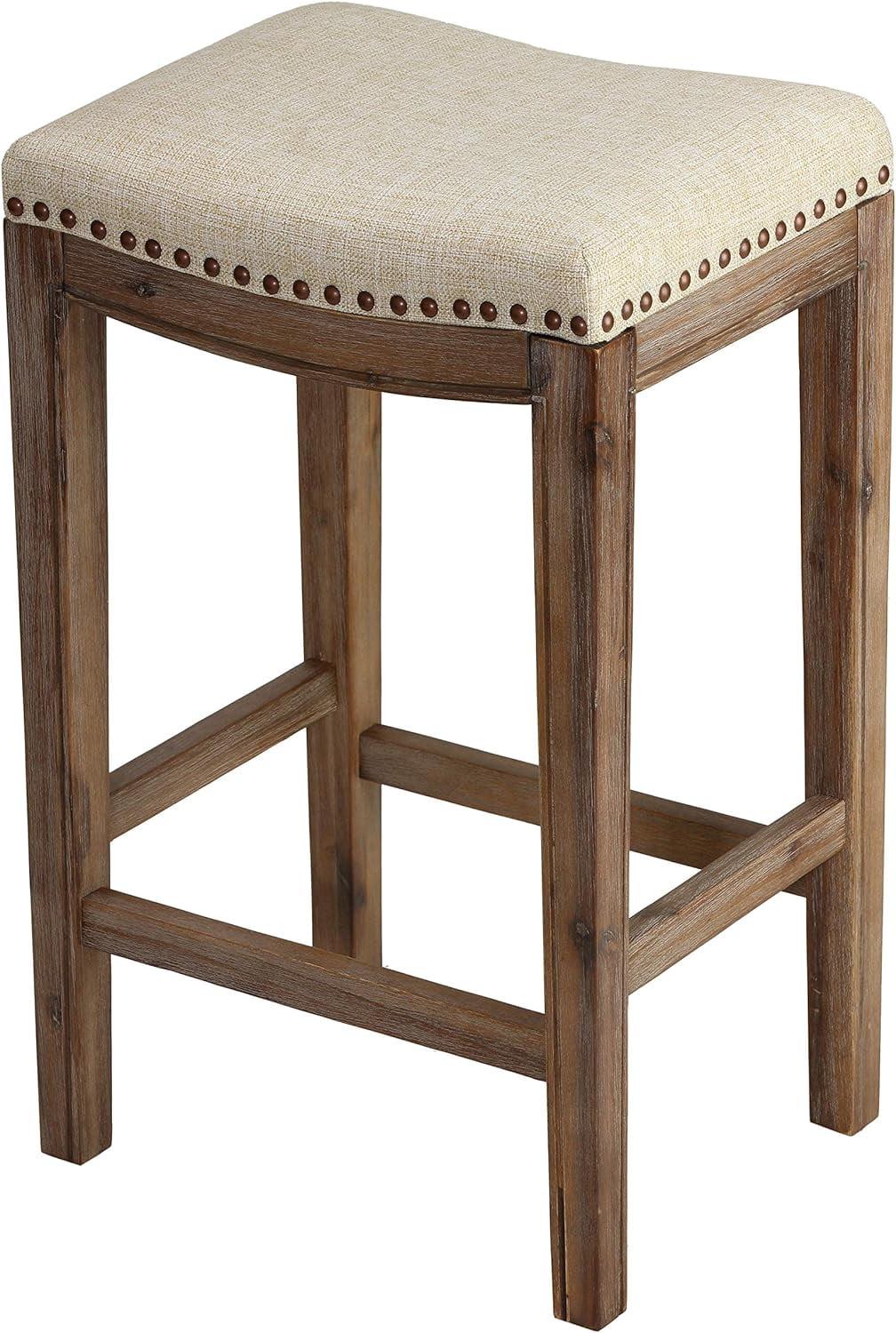 Elegant Backless Gray Wood Counter Stool, 24" Seat Height