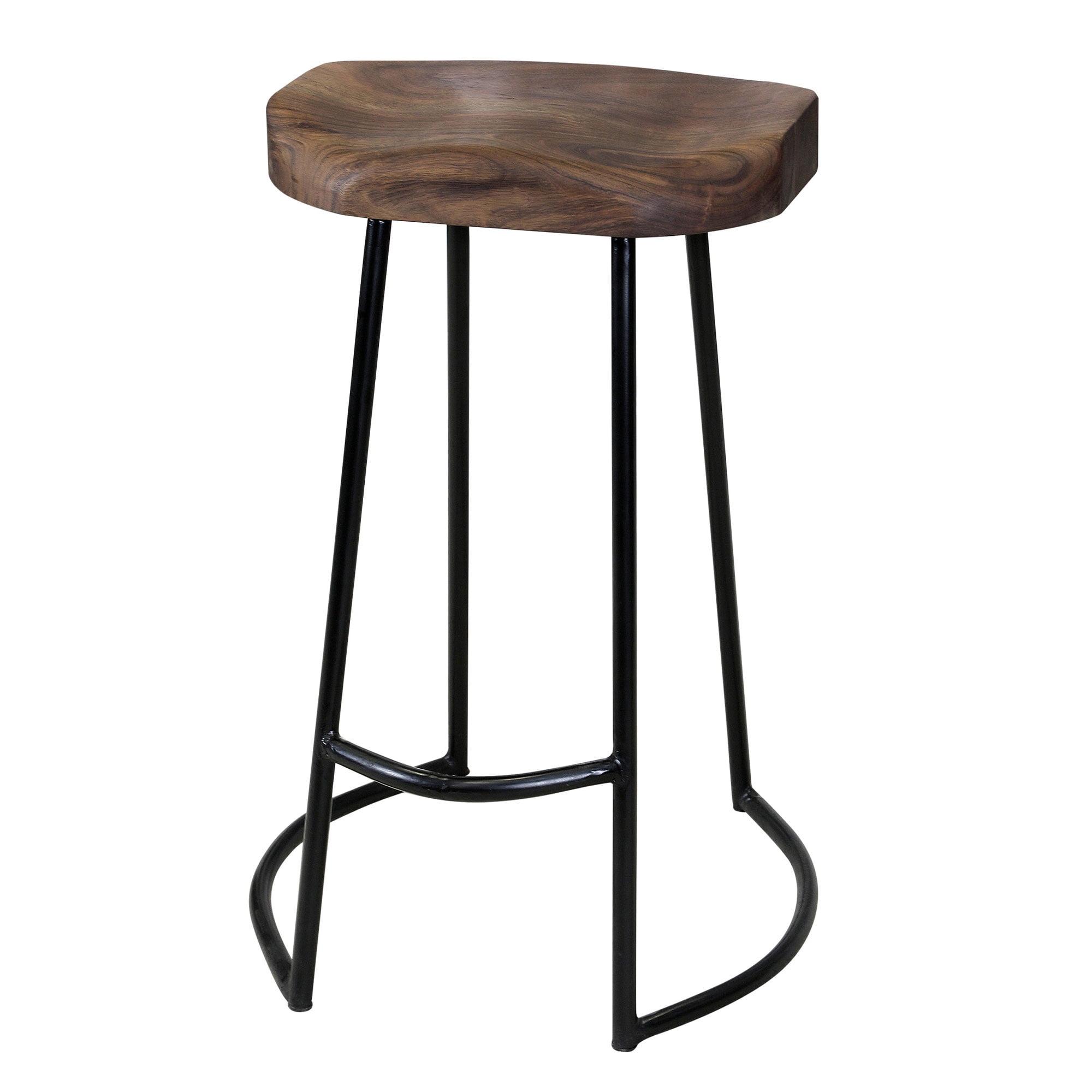 26" Black and Acacia Saddle Style Counter Stool