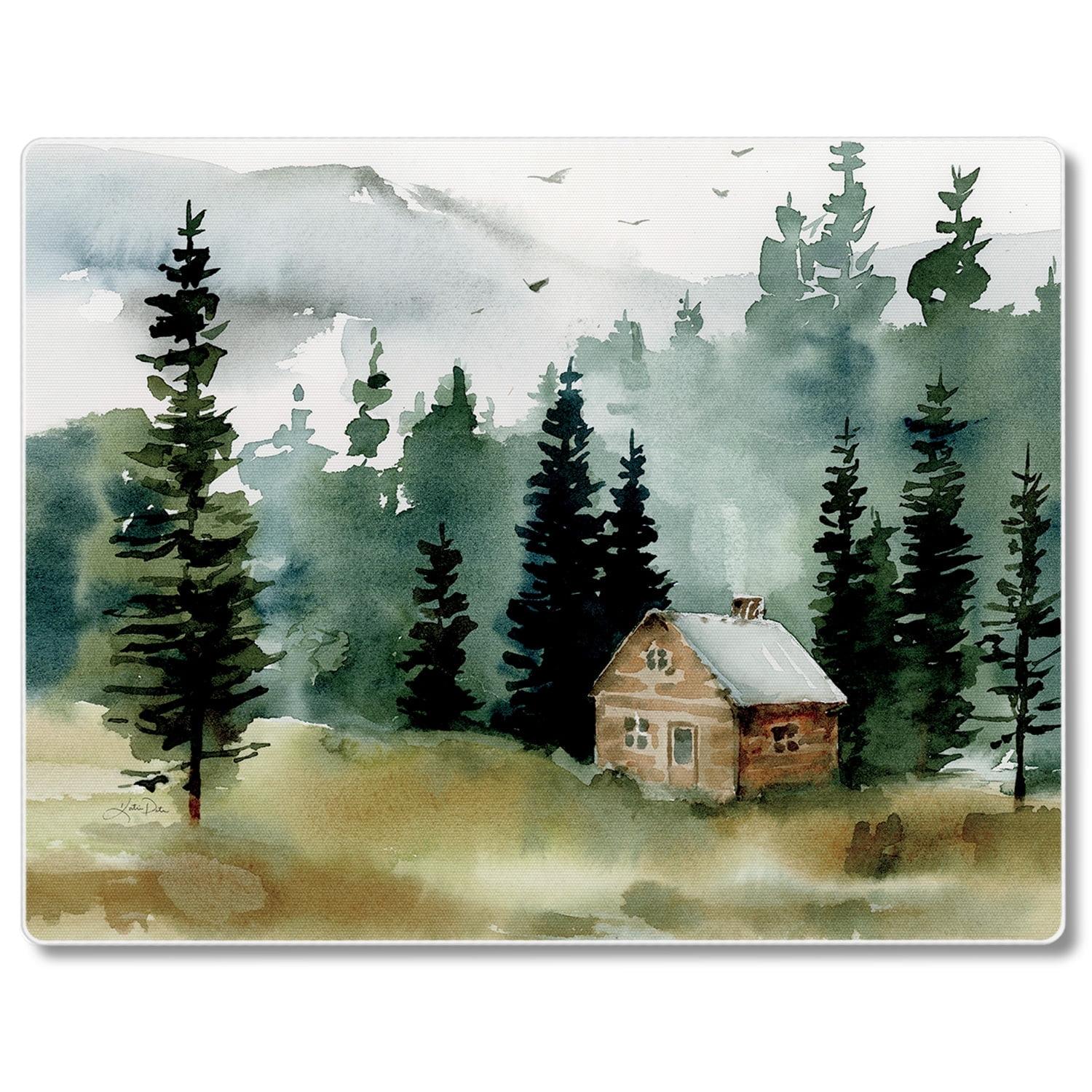 Rustic Cabin Scene Tempered Glass Cutting Board 10" x 8"