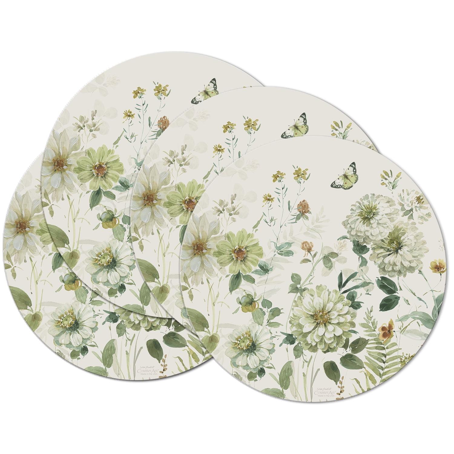 Green Fields Round Reversible Plastic Placemats, 13.5" Diameter, Set of 4