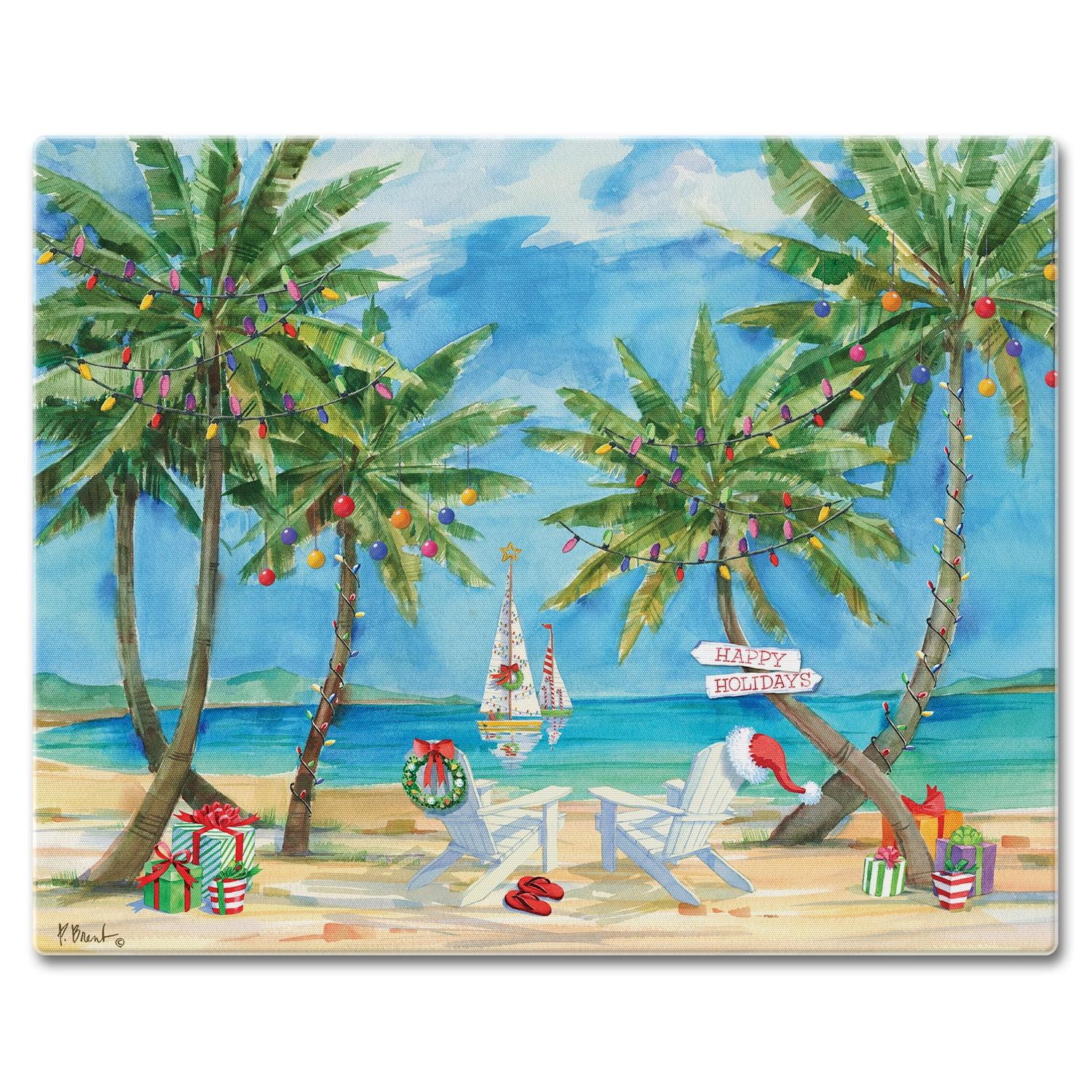 CounterArt Holiday Palms 3mm Glass Cutting Board 15” x 12”