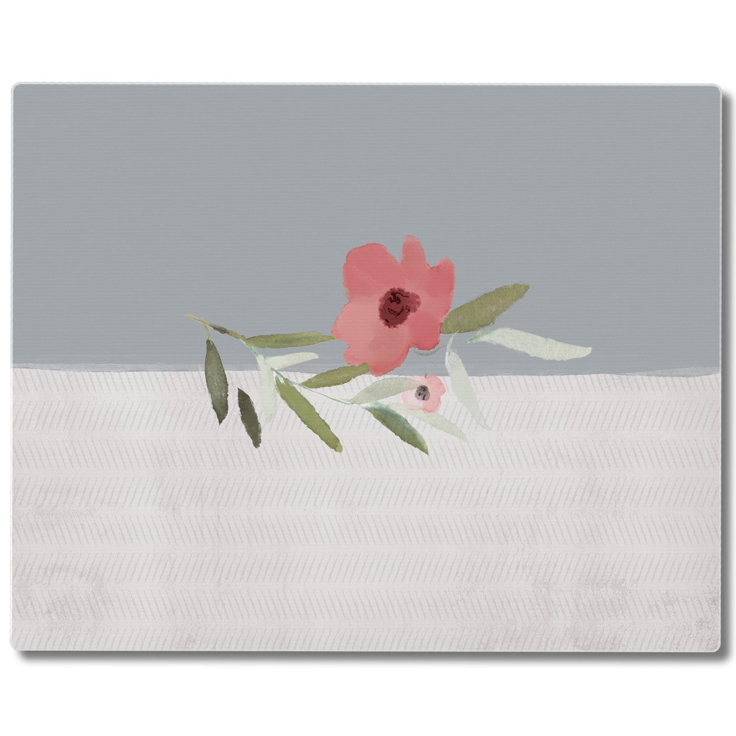 Gray Pink Floral 3mm Tempered Glass Cutting Board 15" x 12"