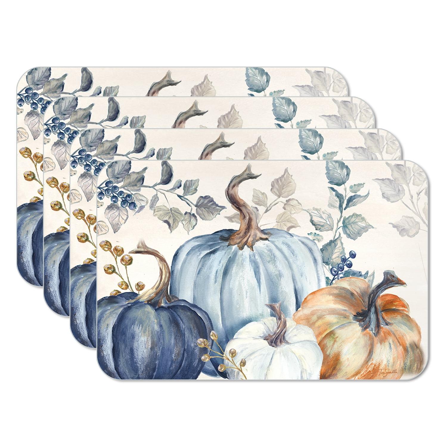 Pumpkin Blues 4 Piece Reversible Easy Care Placemats (Set of 4)