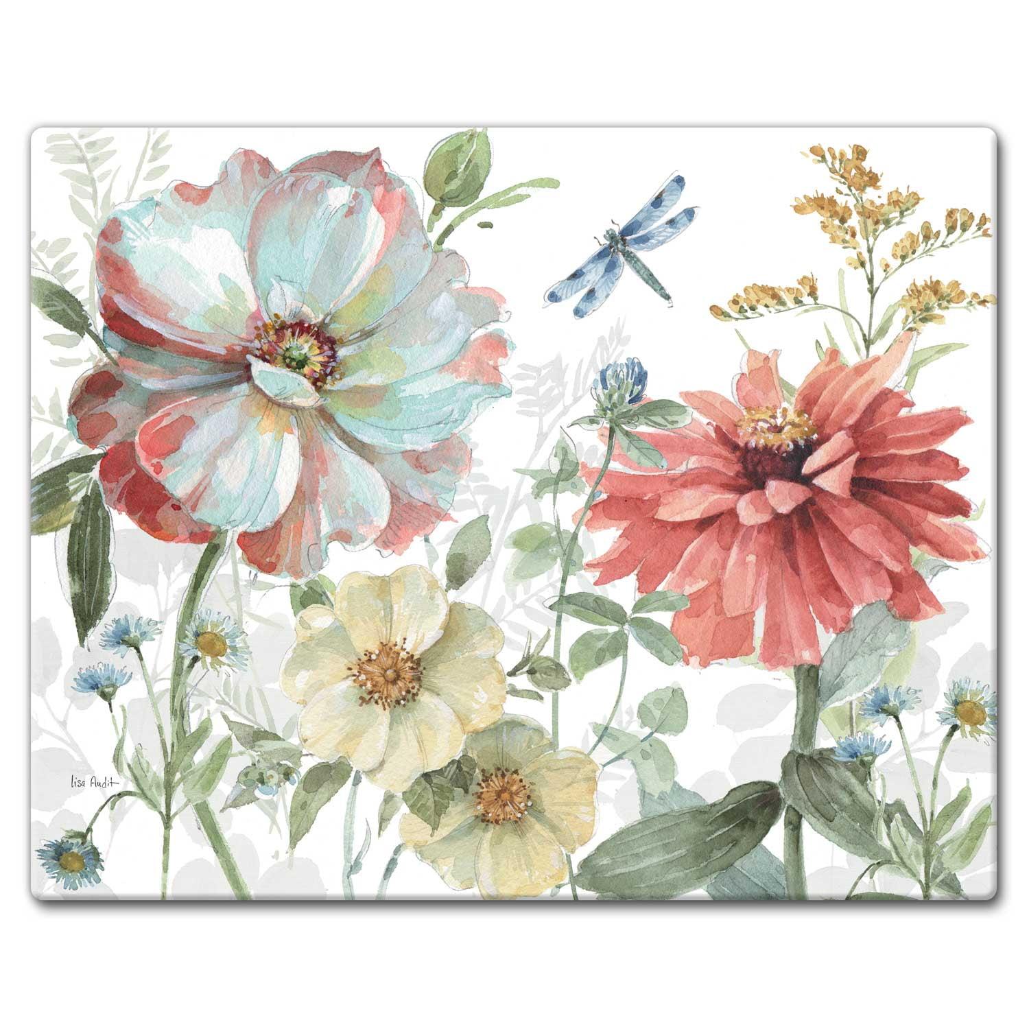 Spring Meadow Floral Tempered Glass Cutting Board 15" x 12"