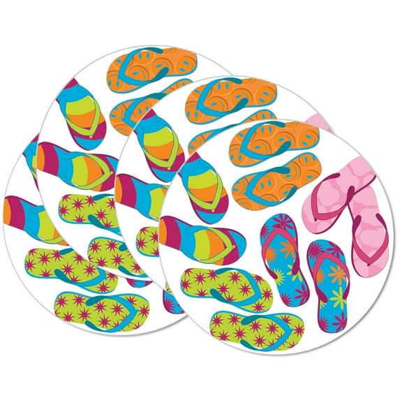 CounterArt "Chanclas de Verano" Paquete de 4 Manteles Individuales Redondos Reversibles