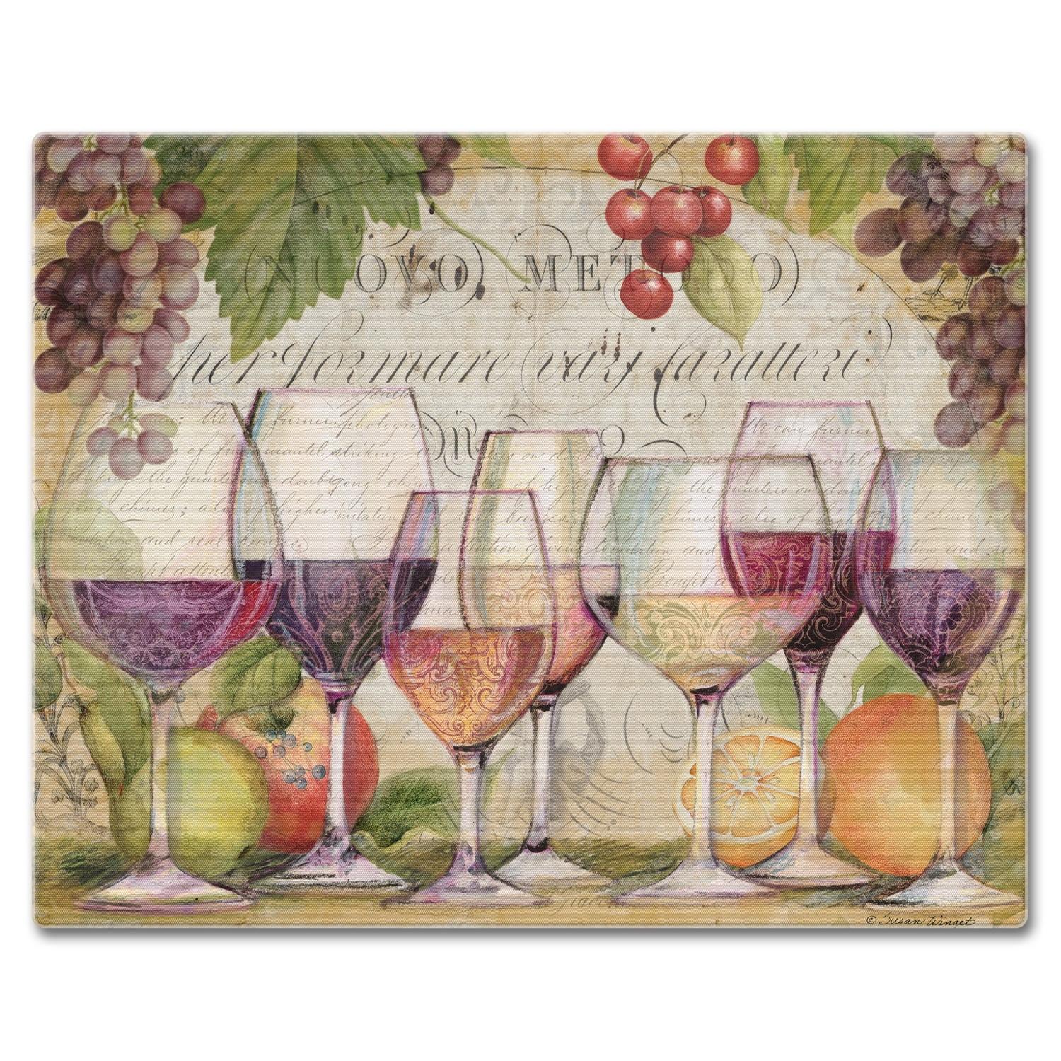 Wine Country Tempered Glass Rectangular Cutting Board